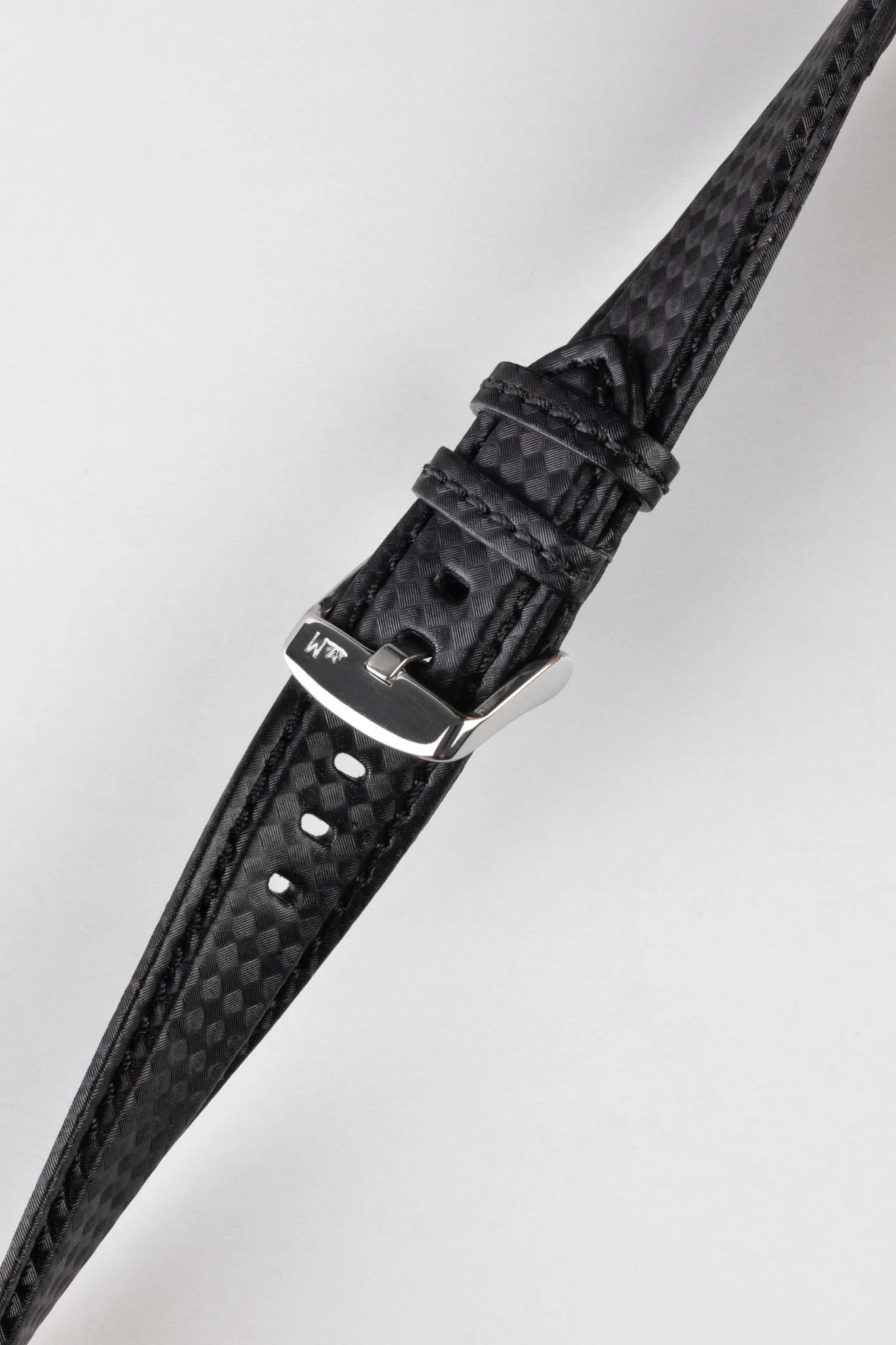Morellato BIKING Carbon Fibre-Embossed Calfskin Leather Watch Strap in BLACK with BLACK Stitch