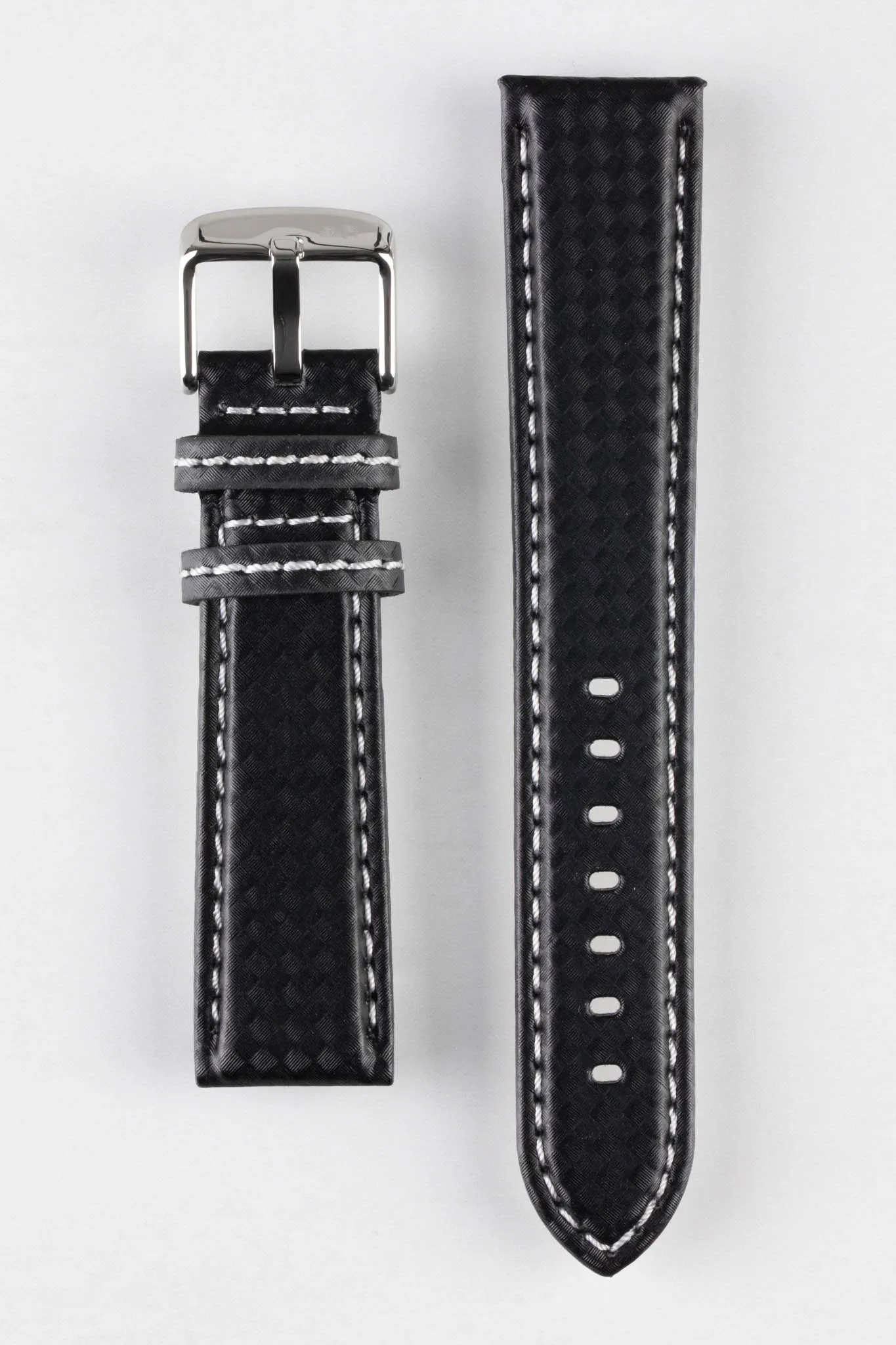 Morellato BIKING Carbon Fibre-Embossed Calfskin Leather Watch Strap in BLACK with WHITE Stitching