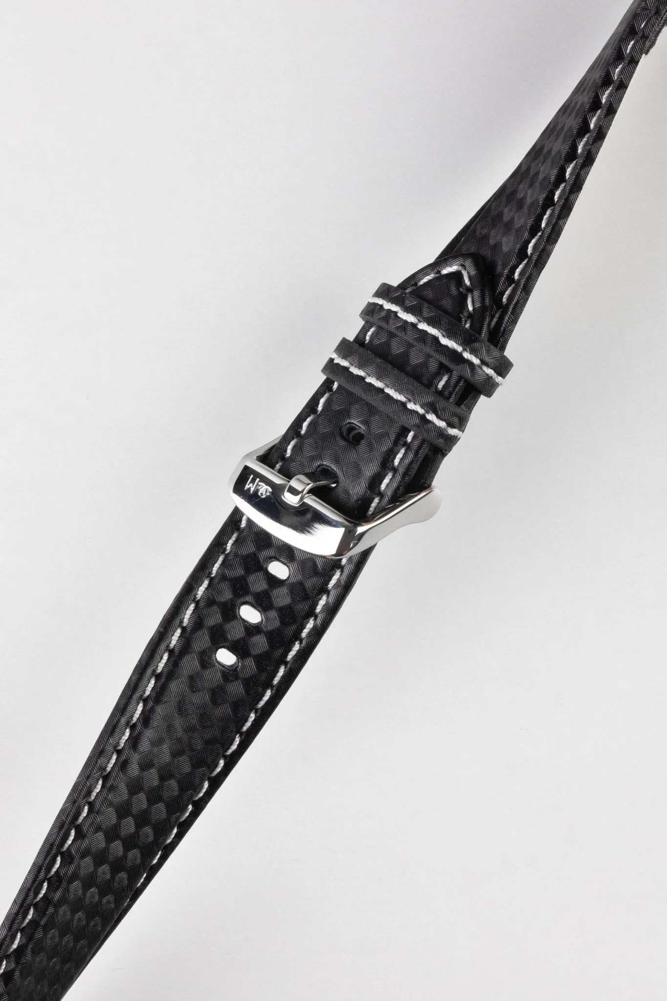 Morellato BIKING Carbon Fibre-Embossed Calfskin Leather Watch Strap in BLACK with WHITE Stitching