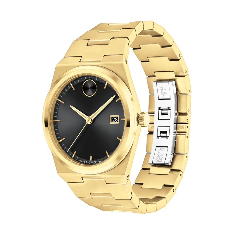 Movado Bold Quest Mens Gold Tone Black Dial Watch