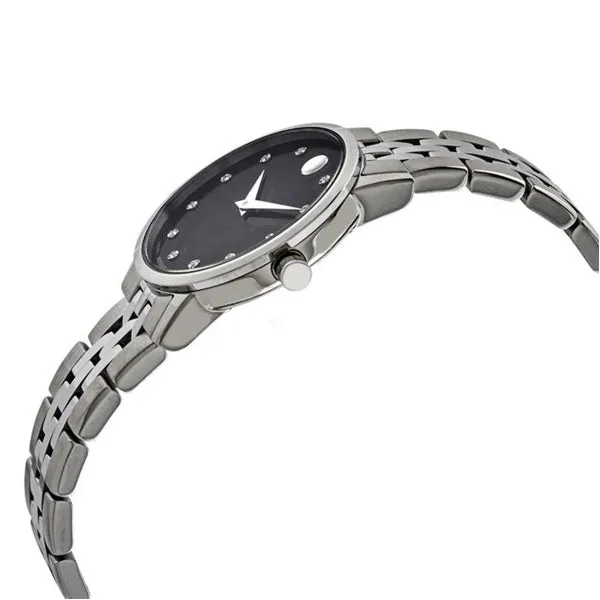 Movado Museum Classic Silver Stainless Steel Black Dial Quartz Watch for Ladies - 607207