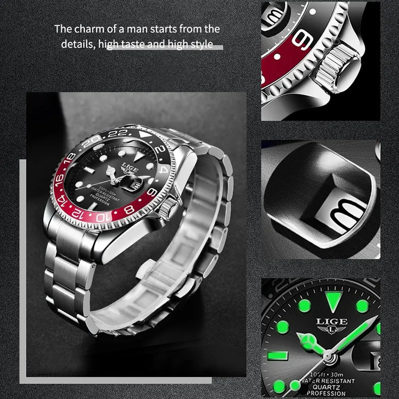 New LIGE Mens Waterproof Quartz Wrist Watch
