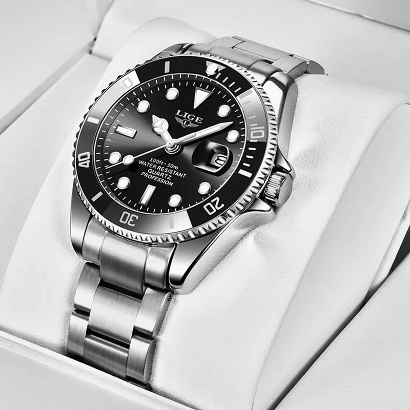 New LIGE Mens Waterproof Quartz Wrist Watch