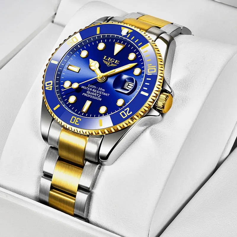 New LIGE Mens Waterproof Quartz Wrist Watch
