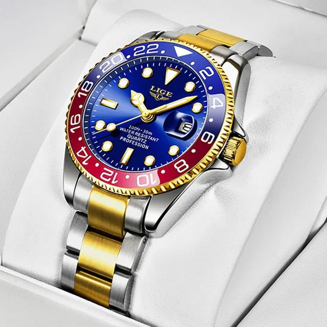 New LIGE Mens Waterproof Quartz Wrist Watch