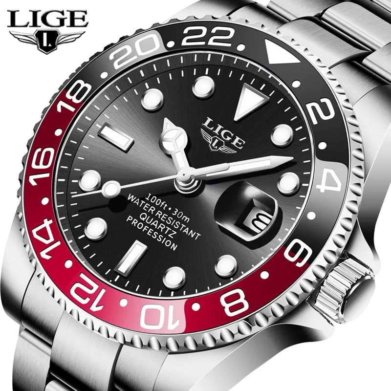 New LIGE Mens Waterproof Quartz Wrist Watch