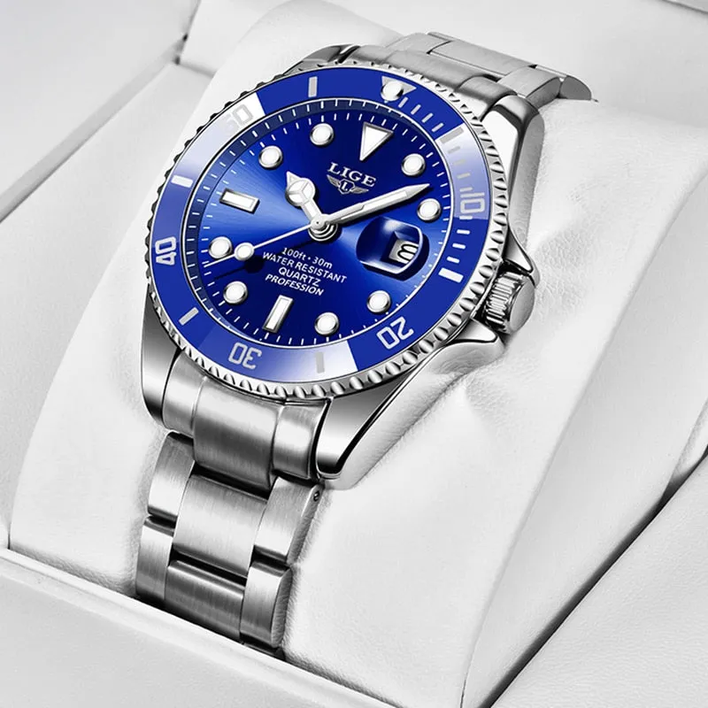 New LIGE Mens Waterproof Quartz Wrist Watch
