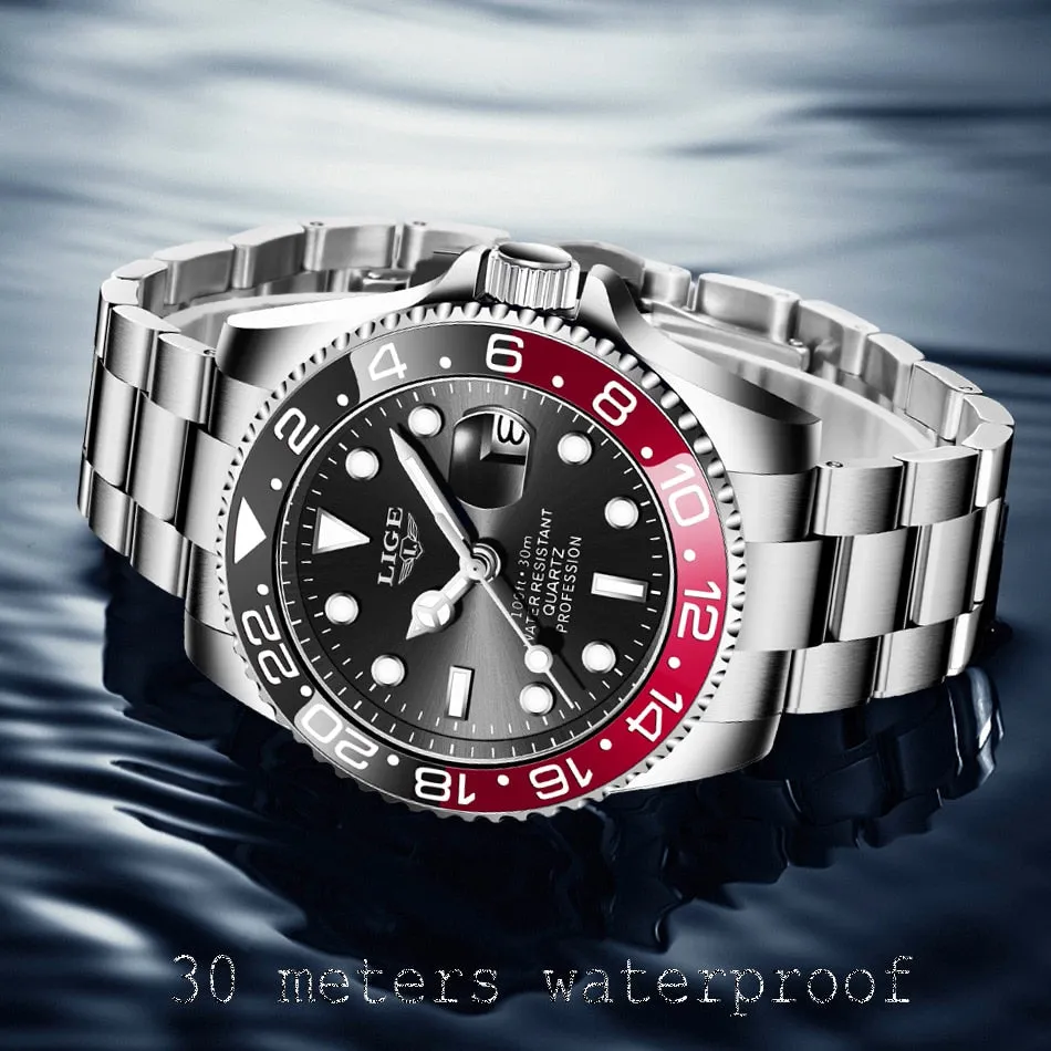 New LIGE Mens Waterproof Quartz Wrist Watch