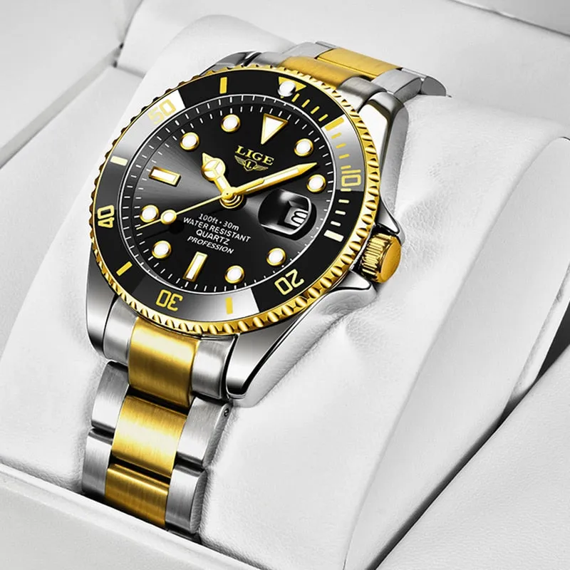 New LIGE Mens Waterproof Quartz Wrist Watch