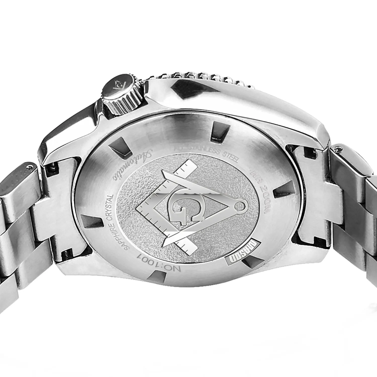 New Men's Stainless Steel Automatic Master Mason Masonic Driver Watch, 43mm