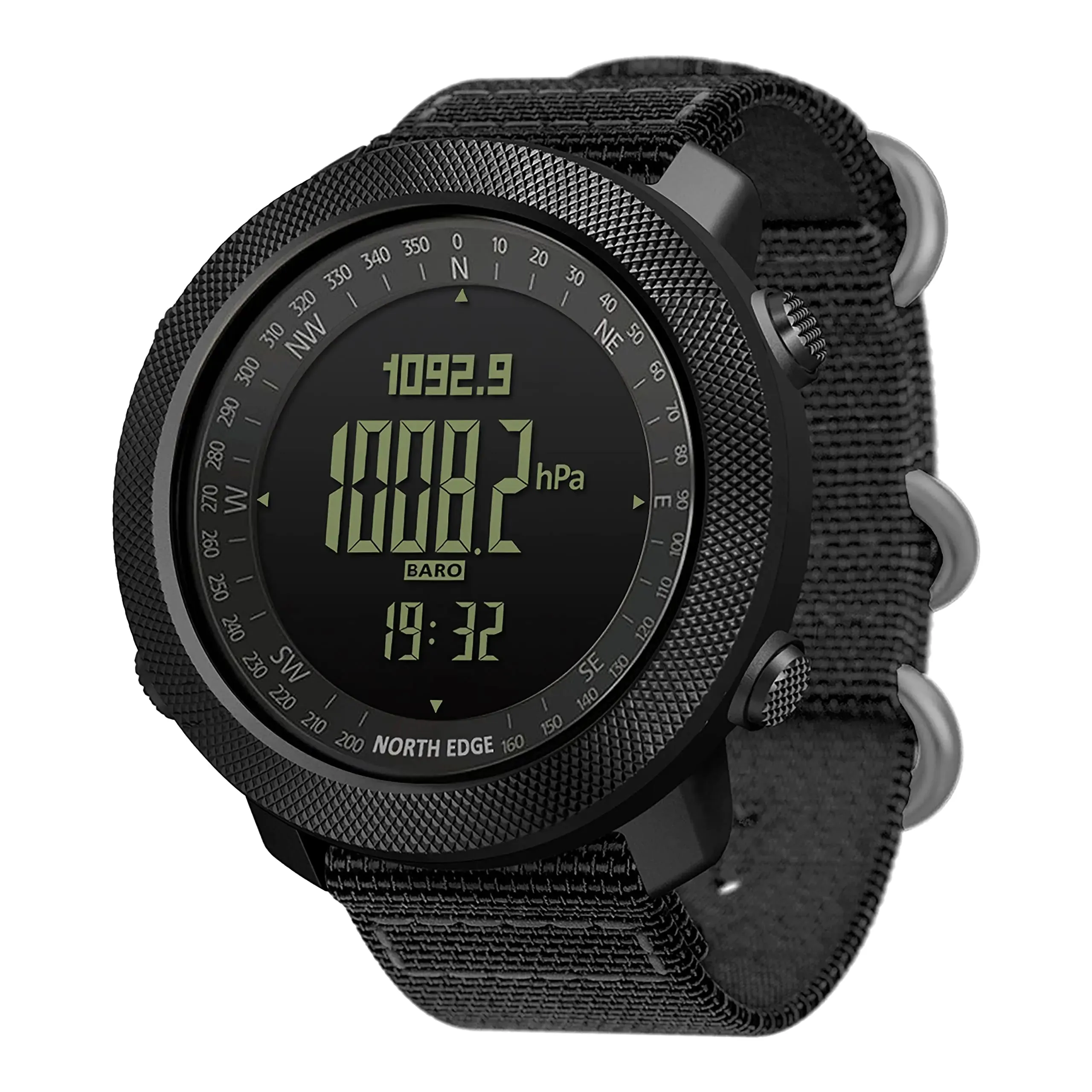 North Edge Apache Tactical Sports Watches for Men Outdoor Survival Military Compass Rock Solid Digital Watches with Durable Band Steps Tracker Pedometer Calories (Black)
