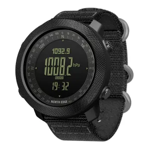 North Edge Apache Tactical Sports Watches for Men Outdoor Survival Military Compass Rock Solid Digital Watches with Durable Band Steps Tracker Pedometer Calories (Black)