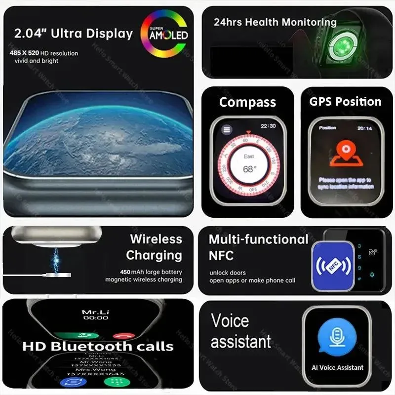 Official Original Hello Clock Smart Watch 3 Plus Ultra HD AMOLED 4G ROM NFC Compass Bluetoothcall 49mm Smartwatch 2024 Men Women