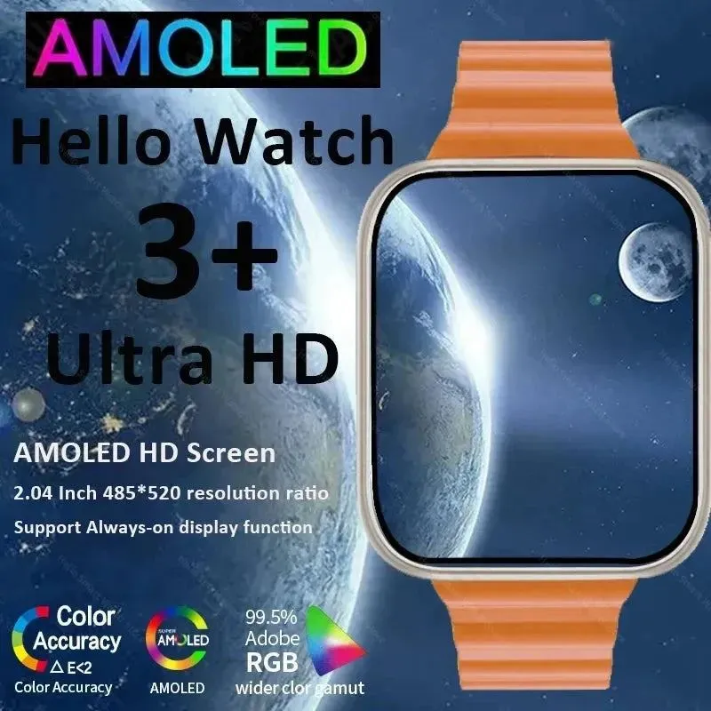 Official Original Hello Clock Smart Watch 3 Plus Ultra HD AMOLED 4G ROM NFC Compass Bluetoothcall 49mm Smartwatch 2024 Men Women