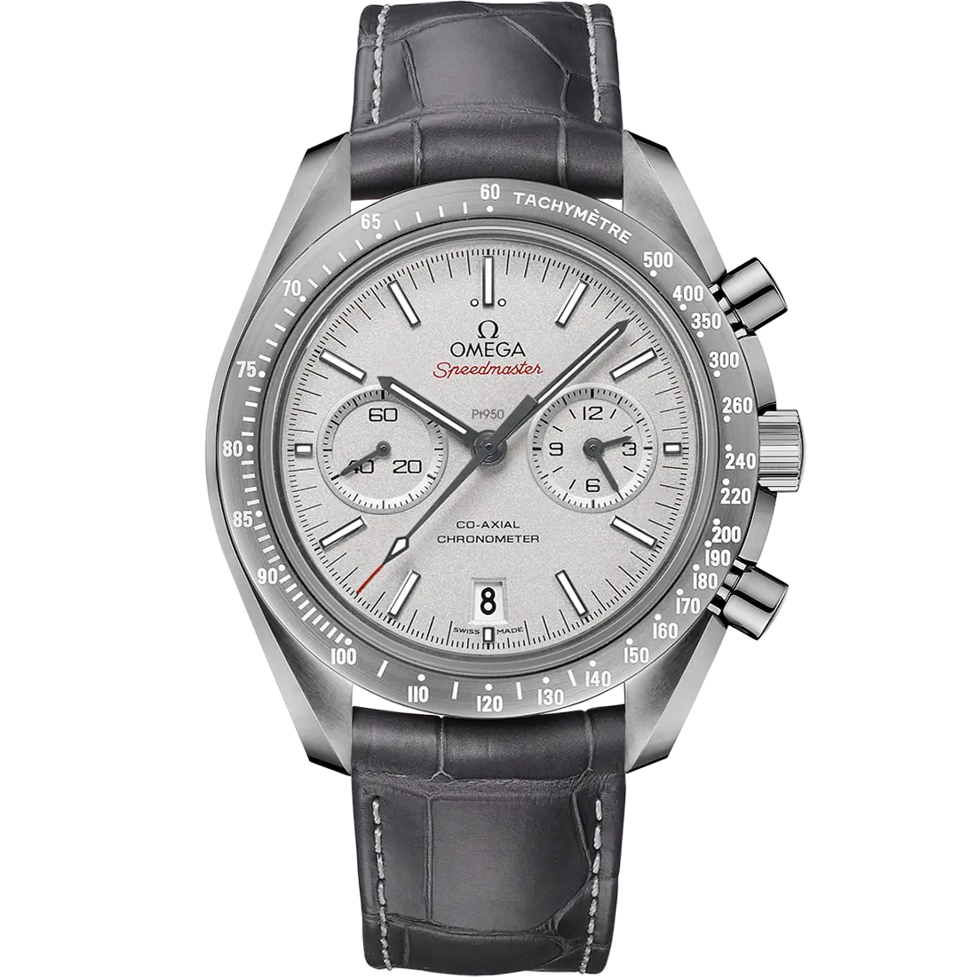 Omega Speedmaster Dark Side of the Moon 44.25 mm, grey ceramic on leather strap with foldover clasp