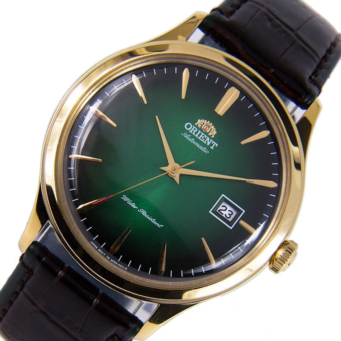 Orient Bambino Mechanical FAC08002F0 AC08002F Green Dial Leather Mens Watch