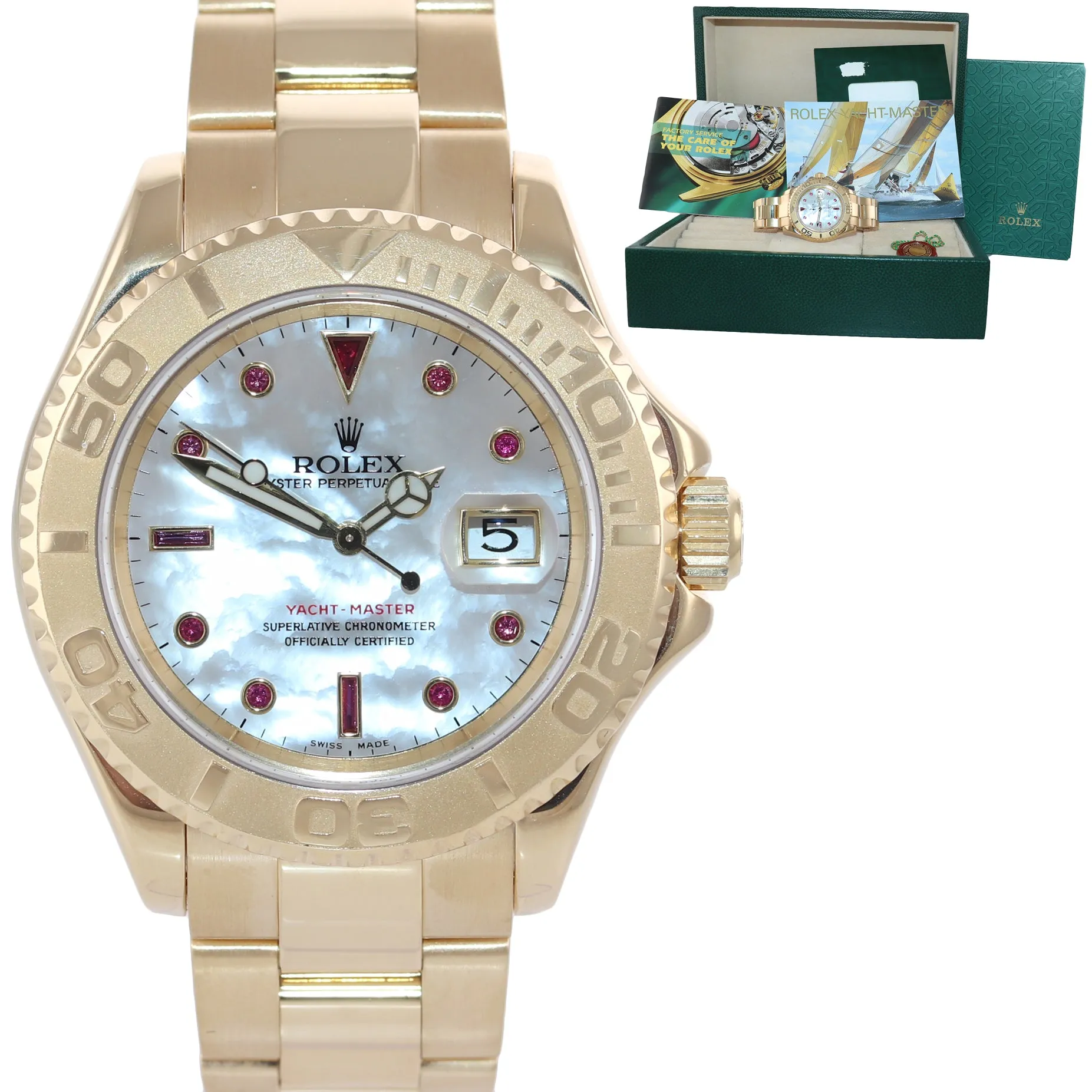 ORIGINAL MOP RUBY Rolex Yacht-Master 18k Yellow Gold 16628 40mm Watch Box