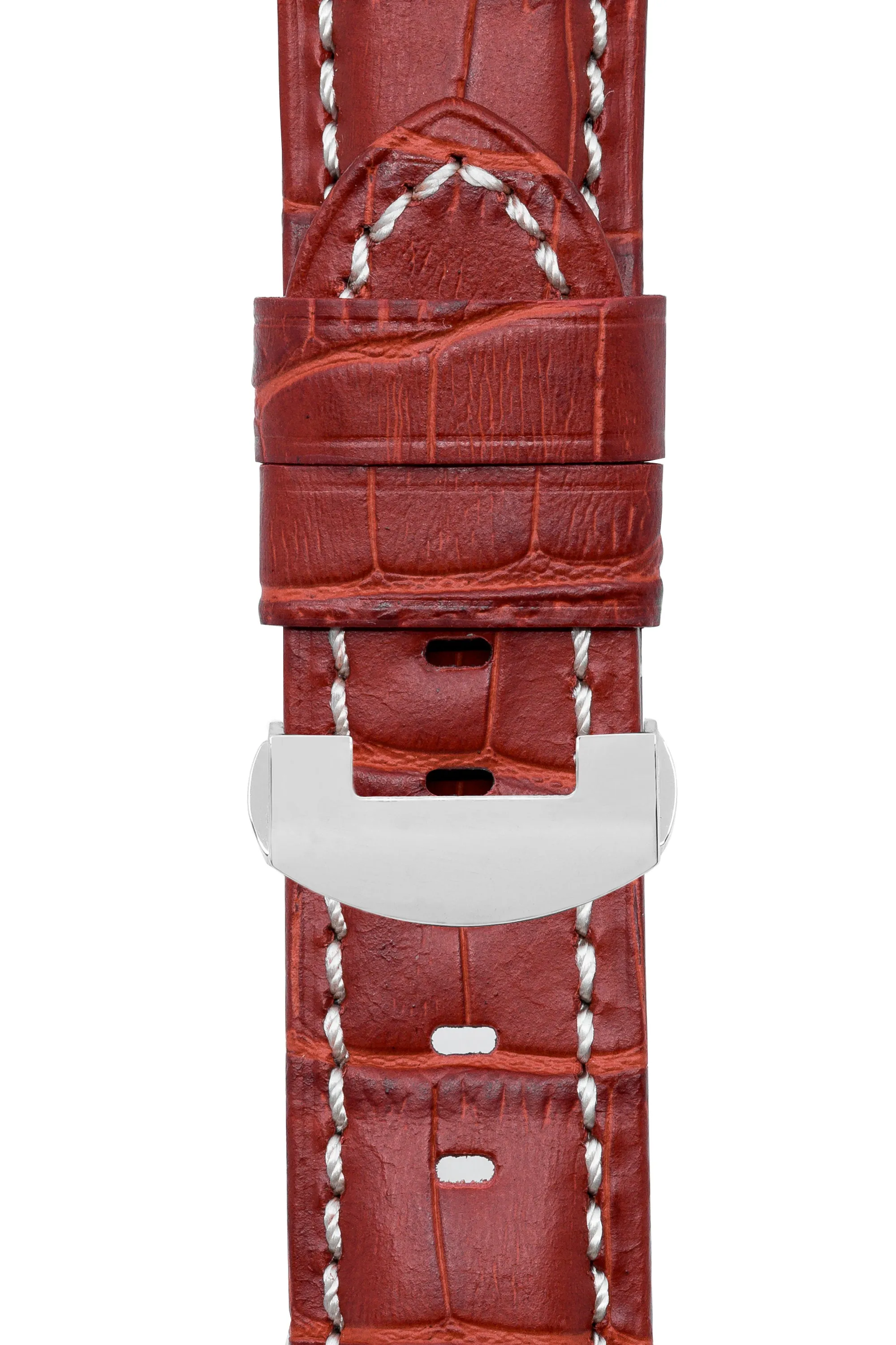 Panerai-Style Alligator-Embossed Deployment Watch Strap in RED