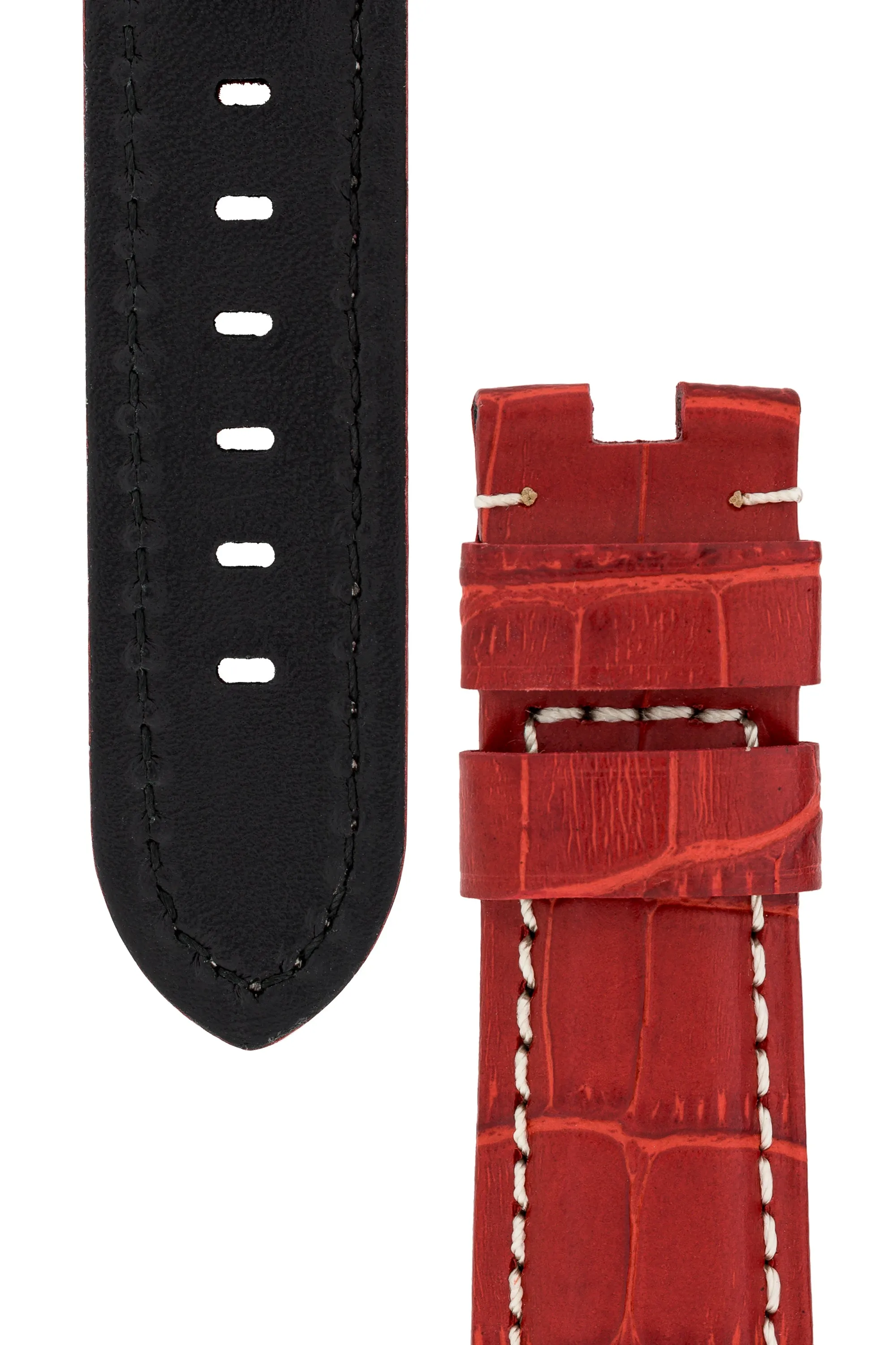 Panerai-Style Alligator-Embossed Deployment Watch Strap in RED