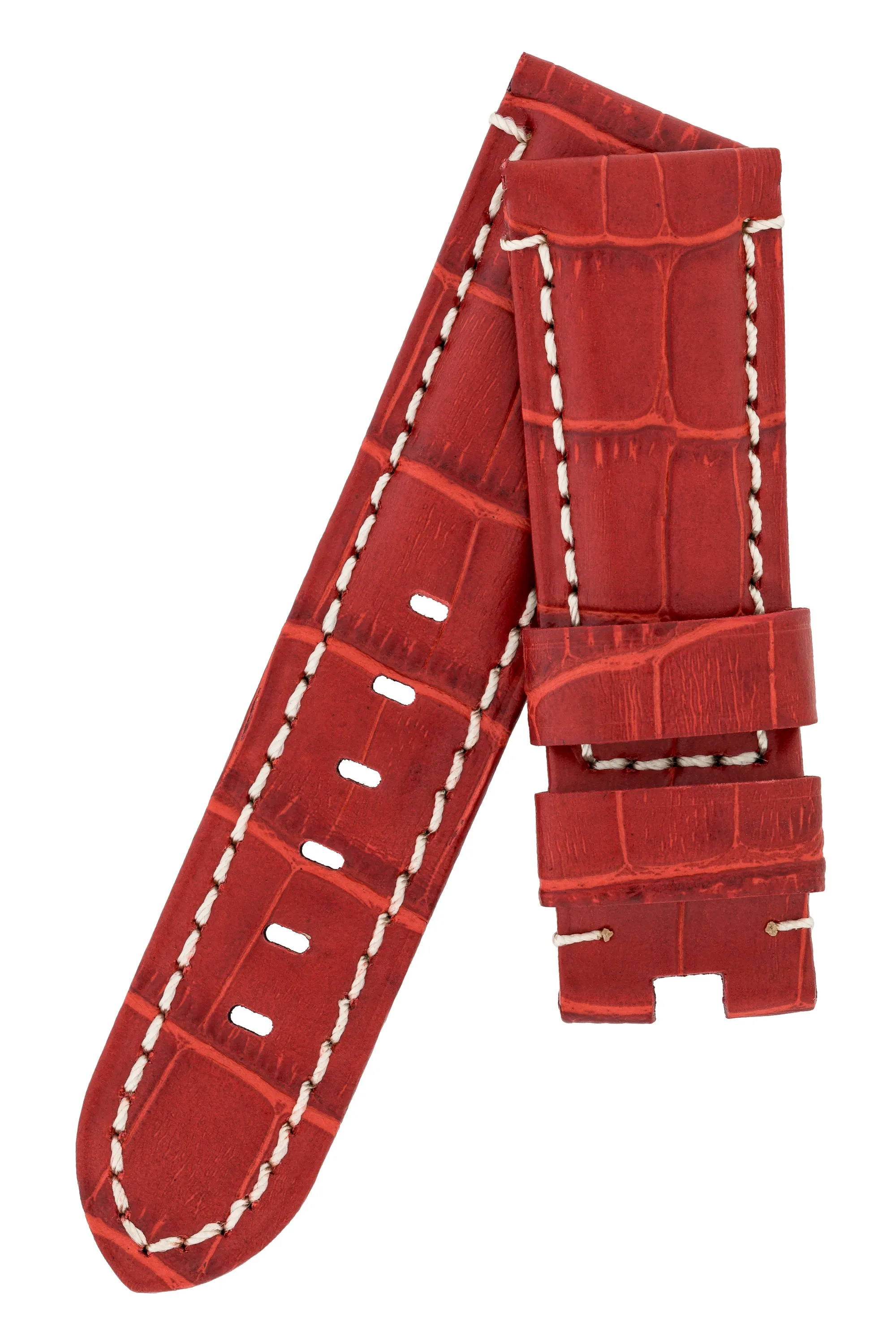 Panerai-Style Alligator-Embossed Deployment Watch Strap in RED