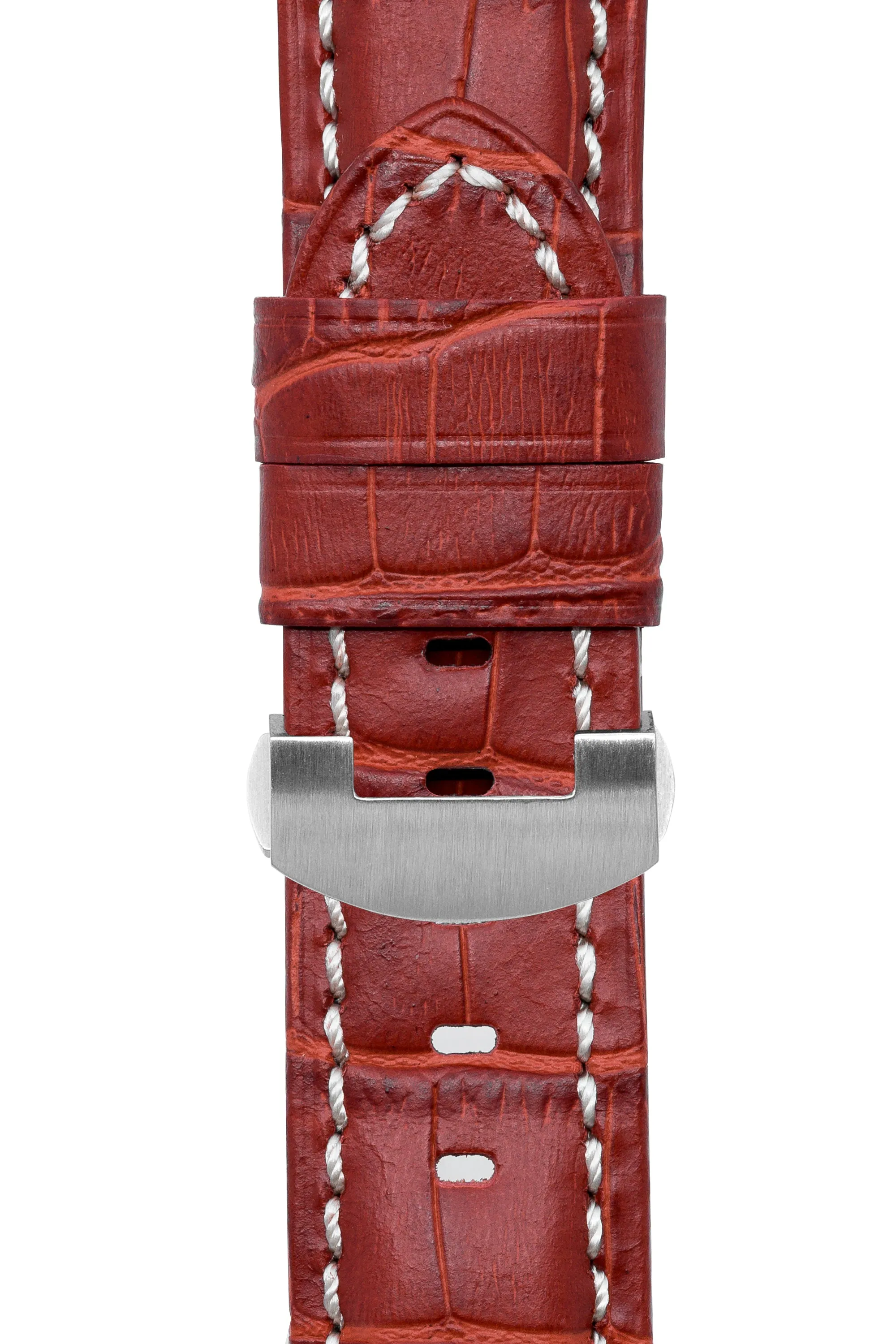 Panerai-Style Alligator-Embossed Deployment Watch Strap in RED