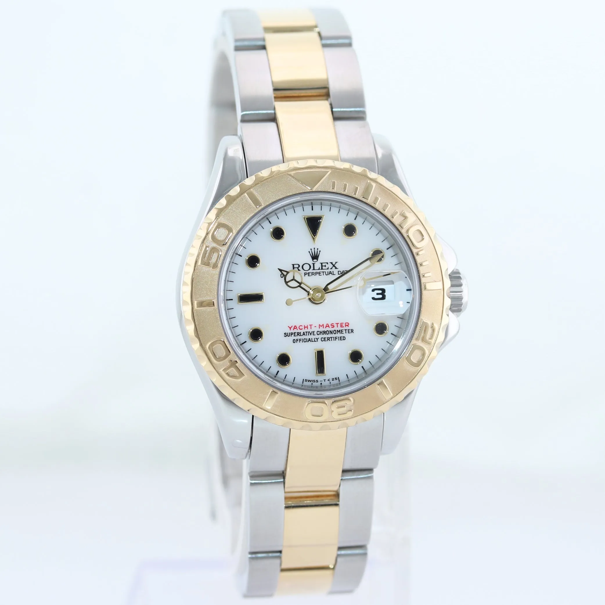 PAPERS Ladies Rolex Yacht-Master White Sapphire 69623 Two Tone Yellow Gold Watch