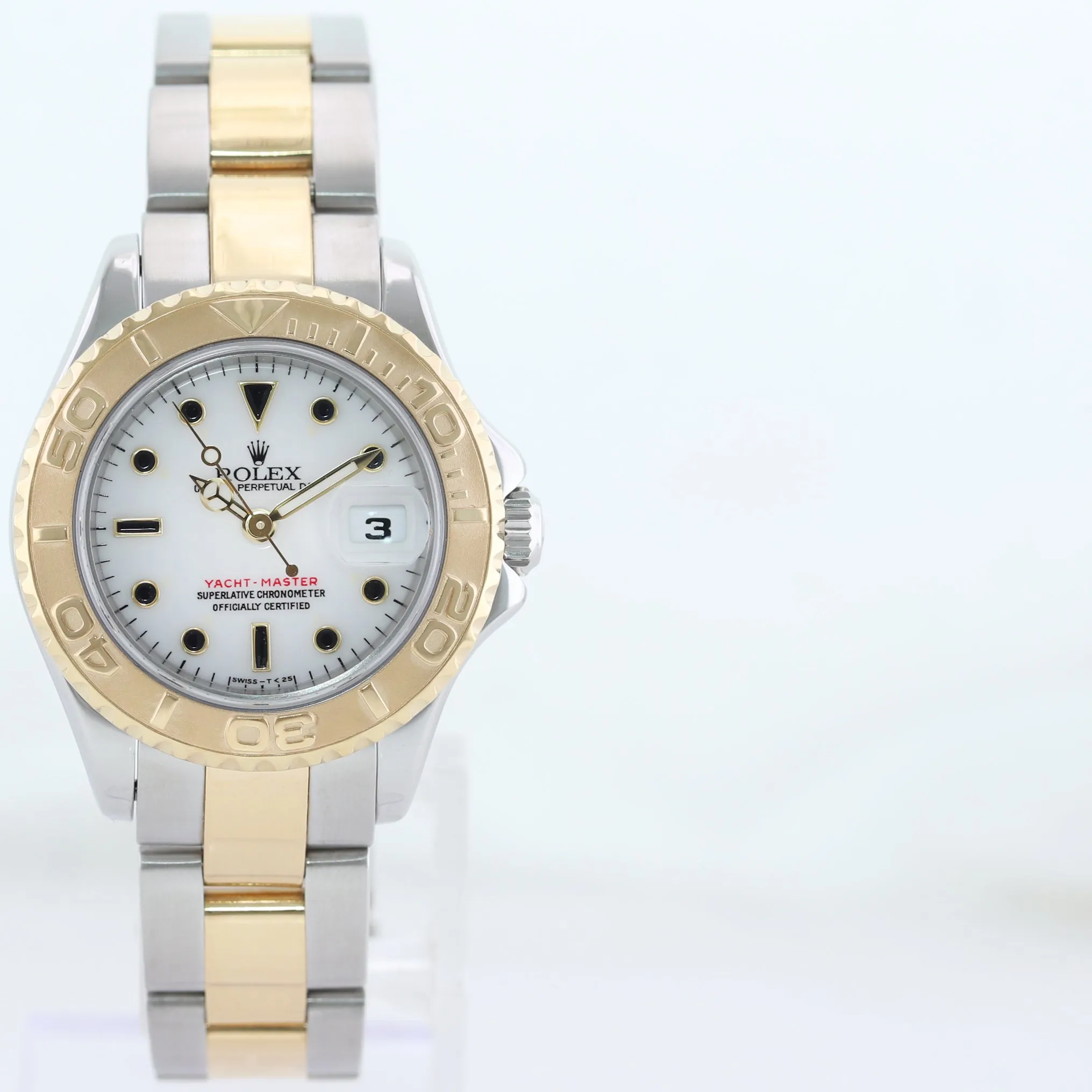 PAPERS Ladies Rolex Yacht-Master White Sapphire 69623 Two Tone Yellow Gold Watch