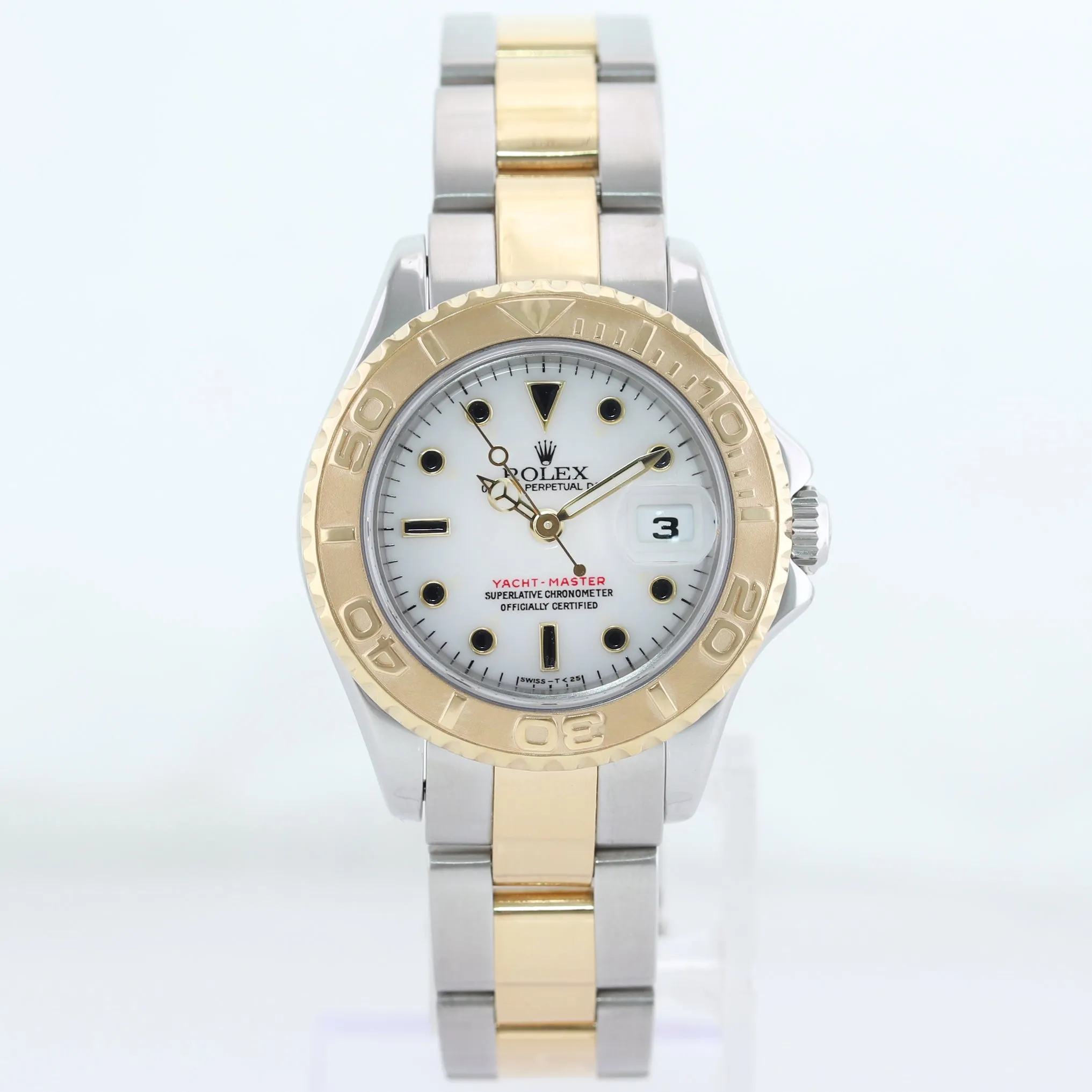 PAPERS Ladies Rolex Yacht-Master White Sapphire 69623 Two Tone Yellow Gold Watch
