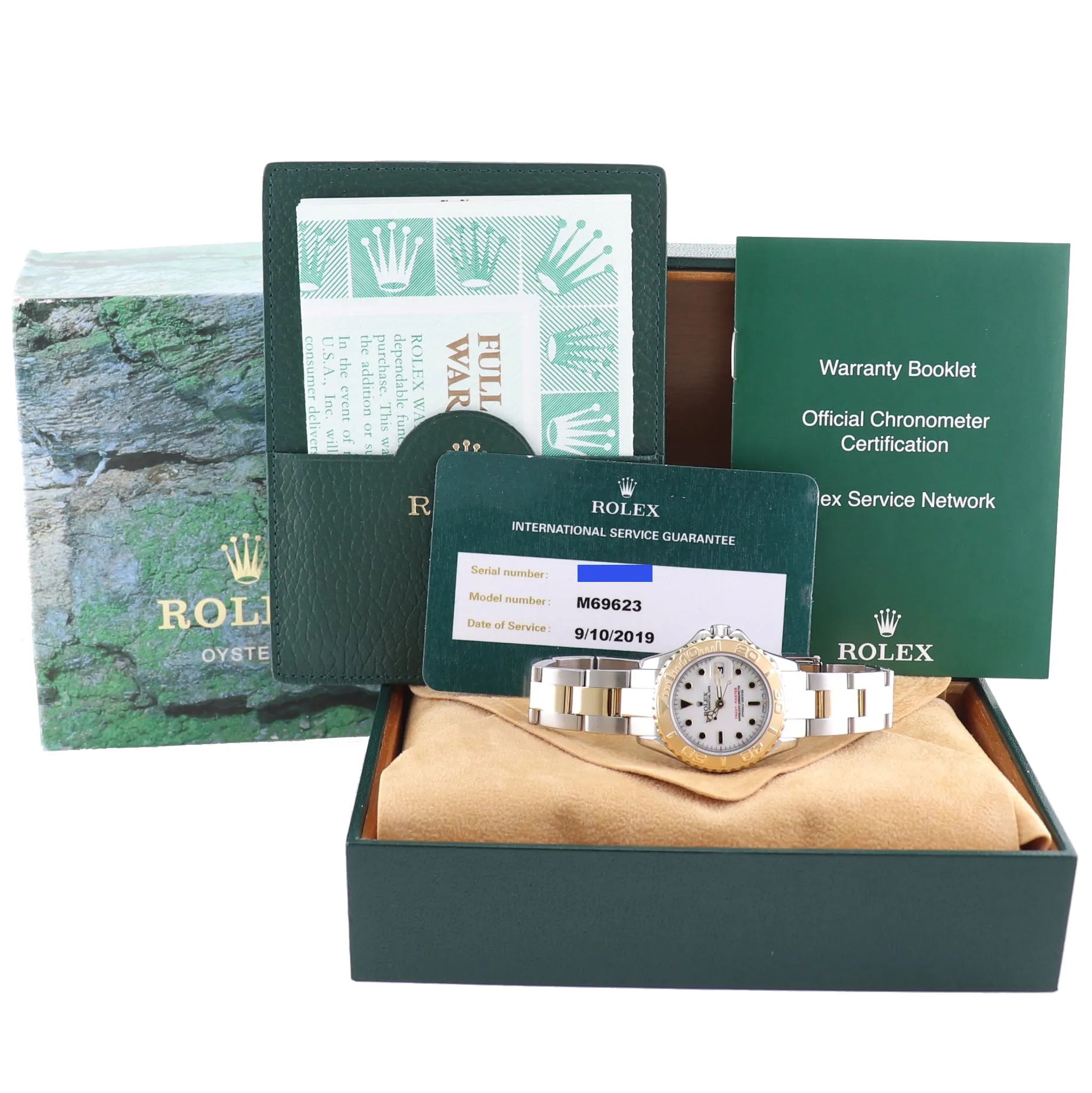 PAPERS Ladies Rolex Yacht-Master White Sapphire 69623 Two Tone Yellow Gold Watch