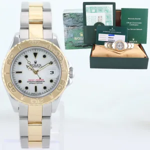 PAPERS Ladies Rolex Yacht-Master White Sapphire 69623 Two Tone Yellow Gold Watch