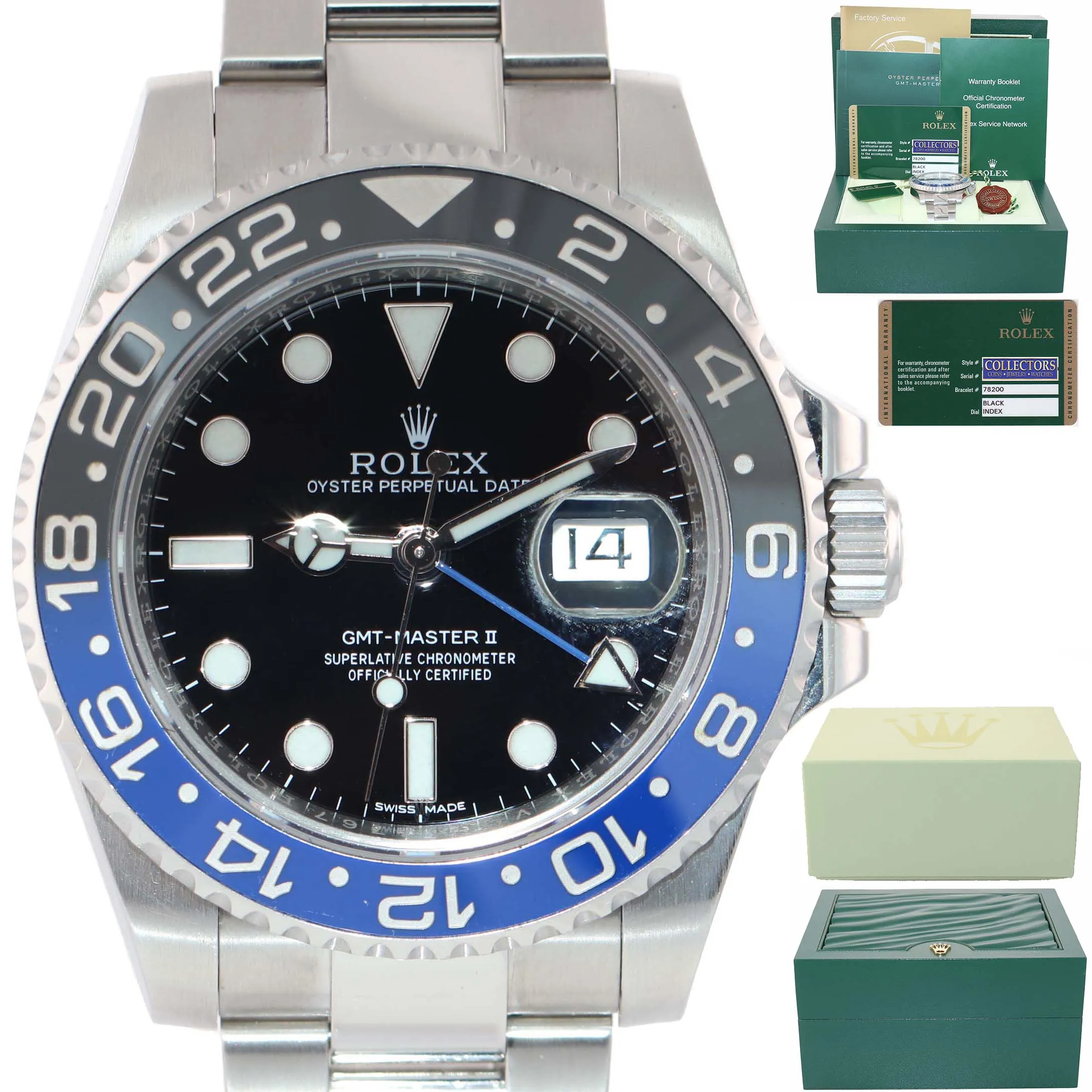 PAPERS MINT Rolex GMT Master II Blue 116710 BLNR Steel Ceramic Batman Watch Box