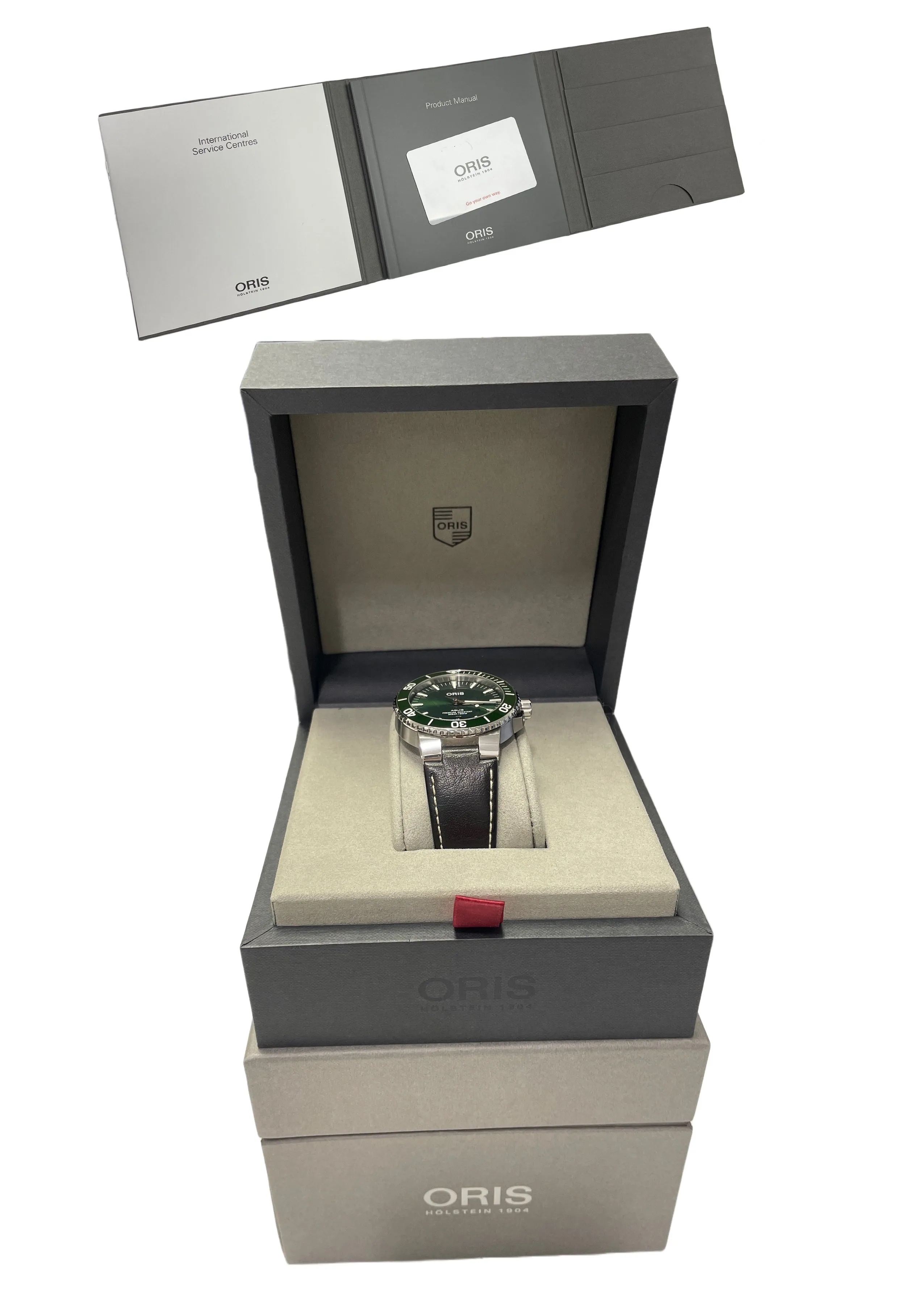 PAPERS Oris Aquis GREEN Steel 43.5mm 01 733 7730 4157-07 5 24 10E Watch BOX