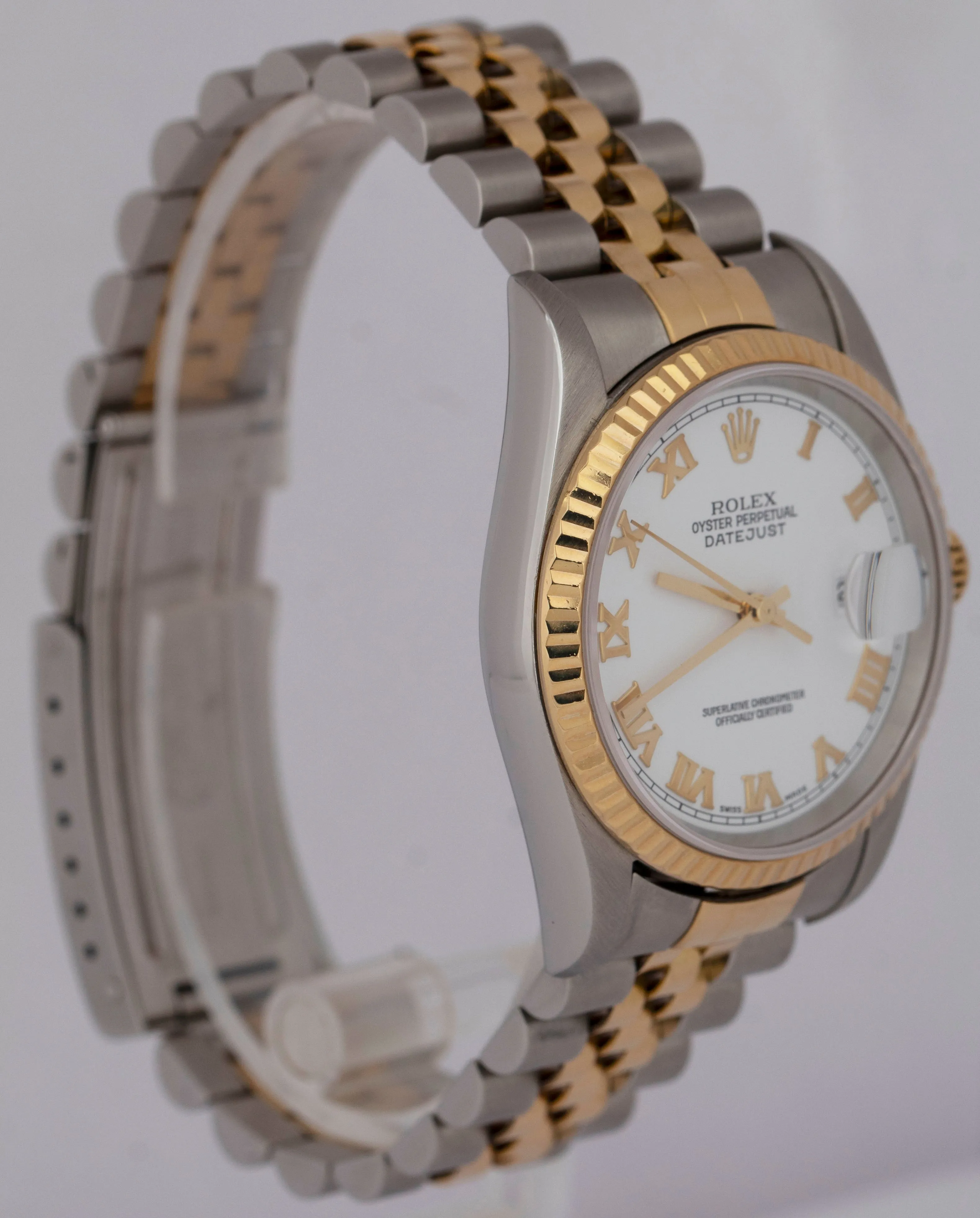 PAPERS Rolex DateJust 36mm White Two-Tone 18K Yellow Gold Steel Watch 16233 BOX