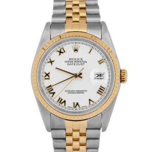 PAPERS Rolex DateJust 36mm White Two-Tone 18K Yellow Gold Steel Watch 16233 BOX