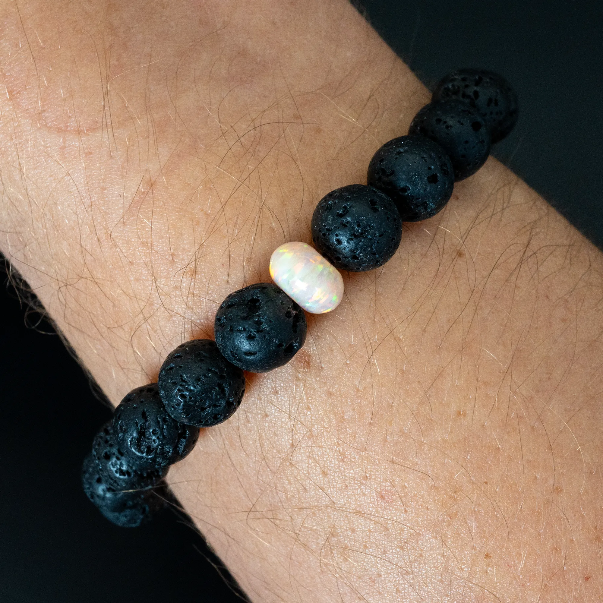 Peach Fuzz Opal & Lava Stone Beaded Bracelet