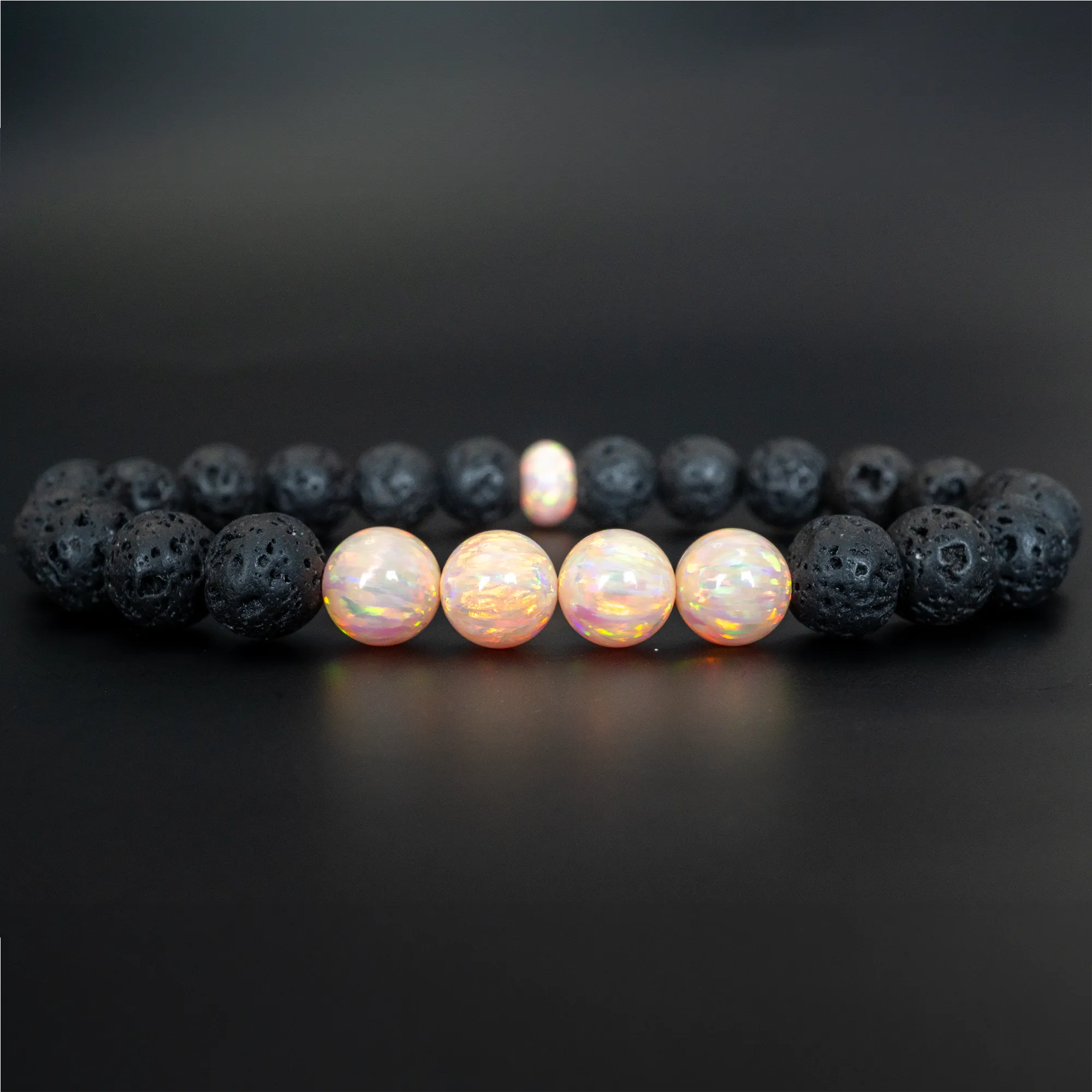Peach Fuzz Opal & Lava Stone Beaded Bracelet
