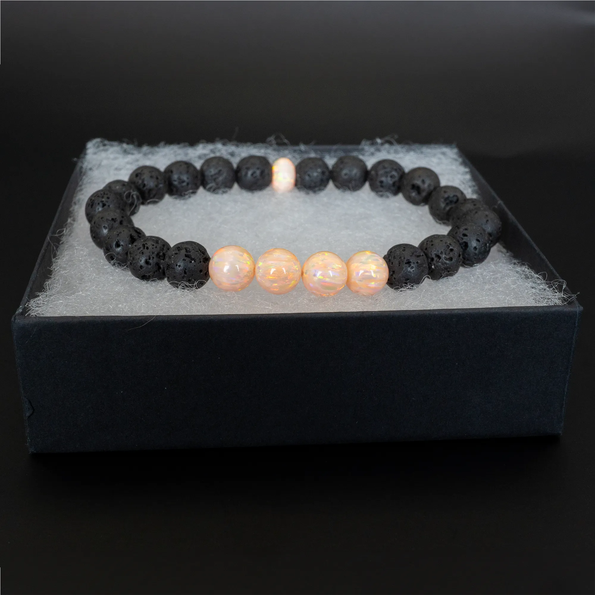 Peach Fuzz Opal & Lava Stone Beaded Bracelet