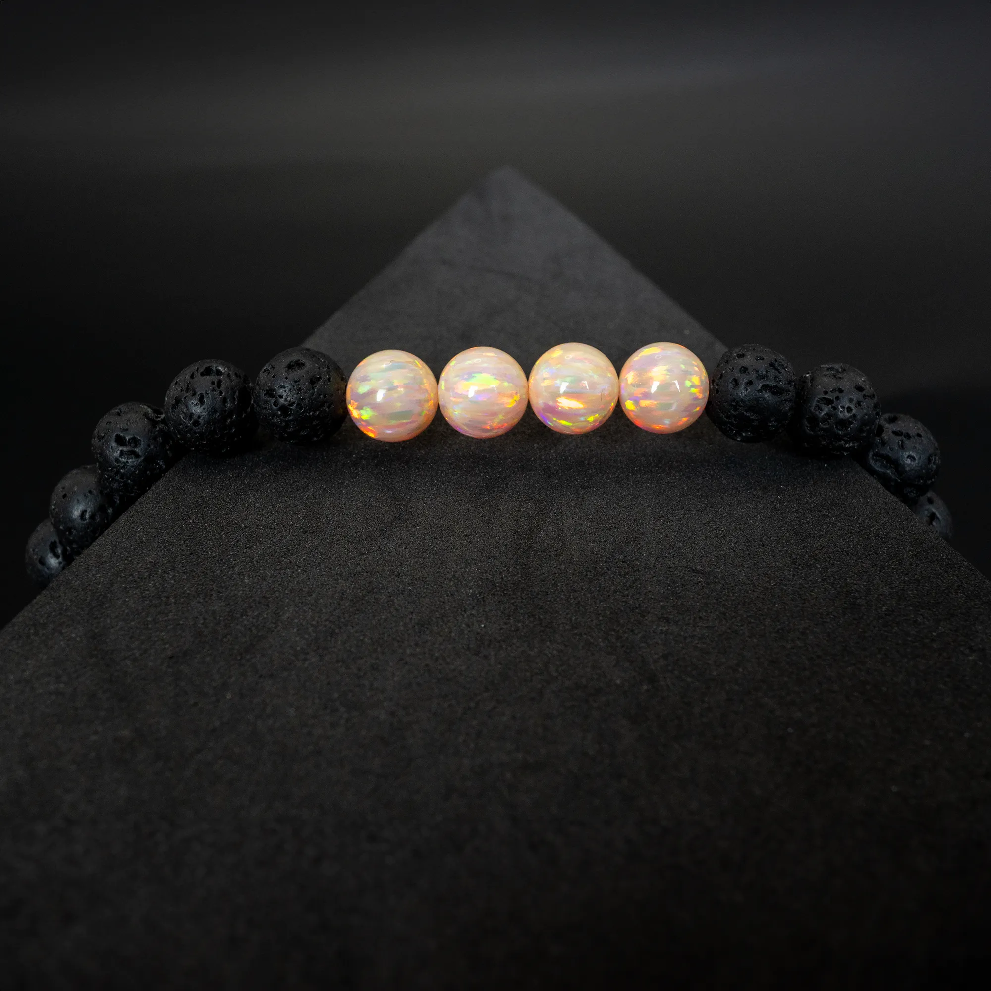 Peach Fuzz Opal & Lava Stone Beaded Bracelet