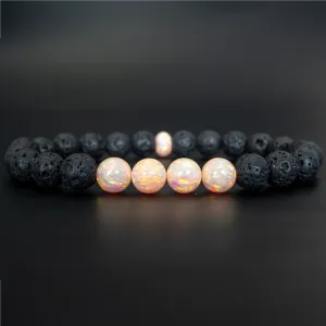 Peach Fuzz Opal & Lava Stone Beaded Bracelet
