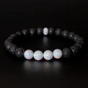 Pearl White Opal & Lava Stone Beaded Bracelet