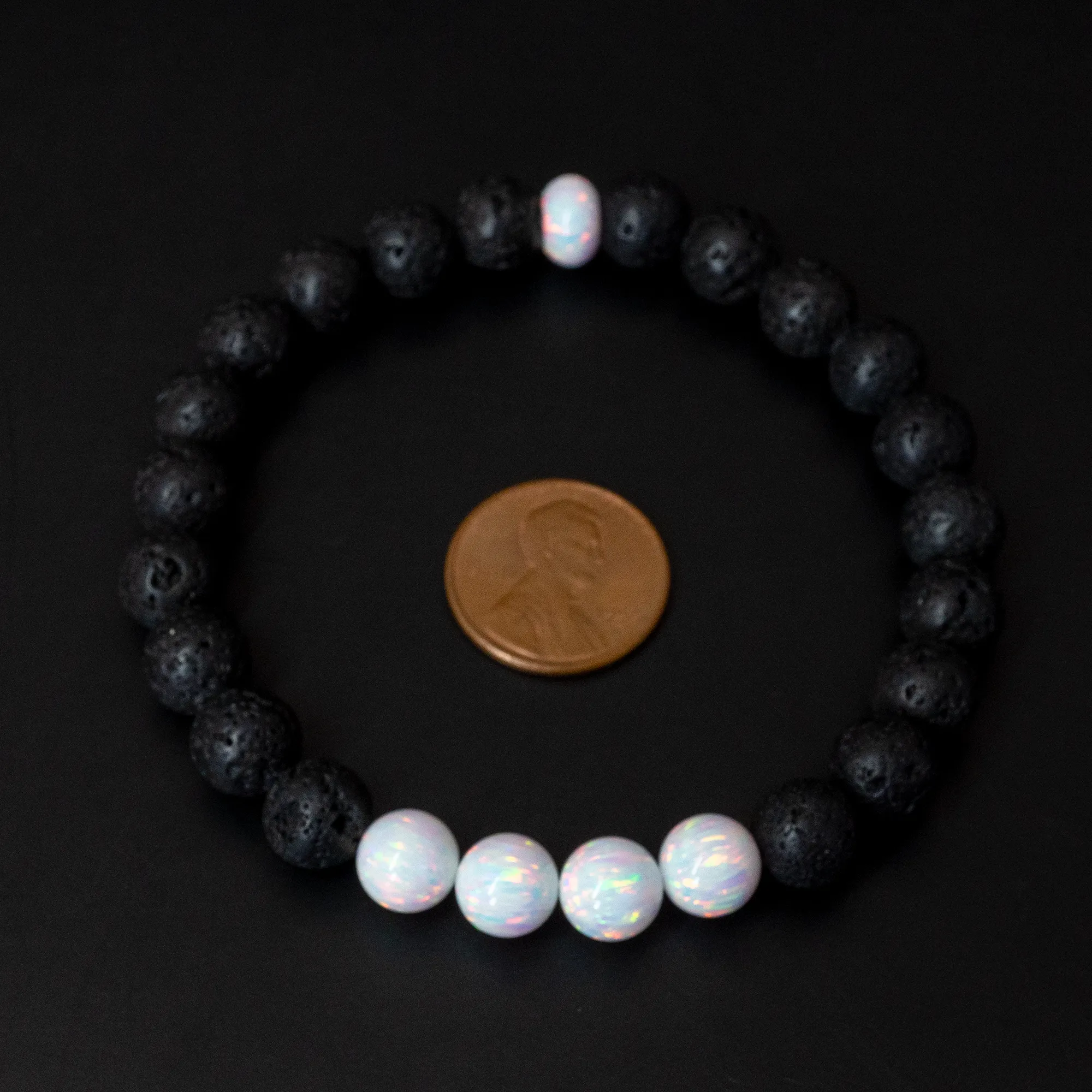 Pearl White Opal & Lava Stone Beaded Bracelet