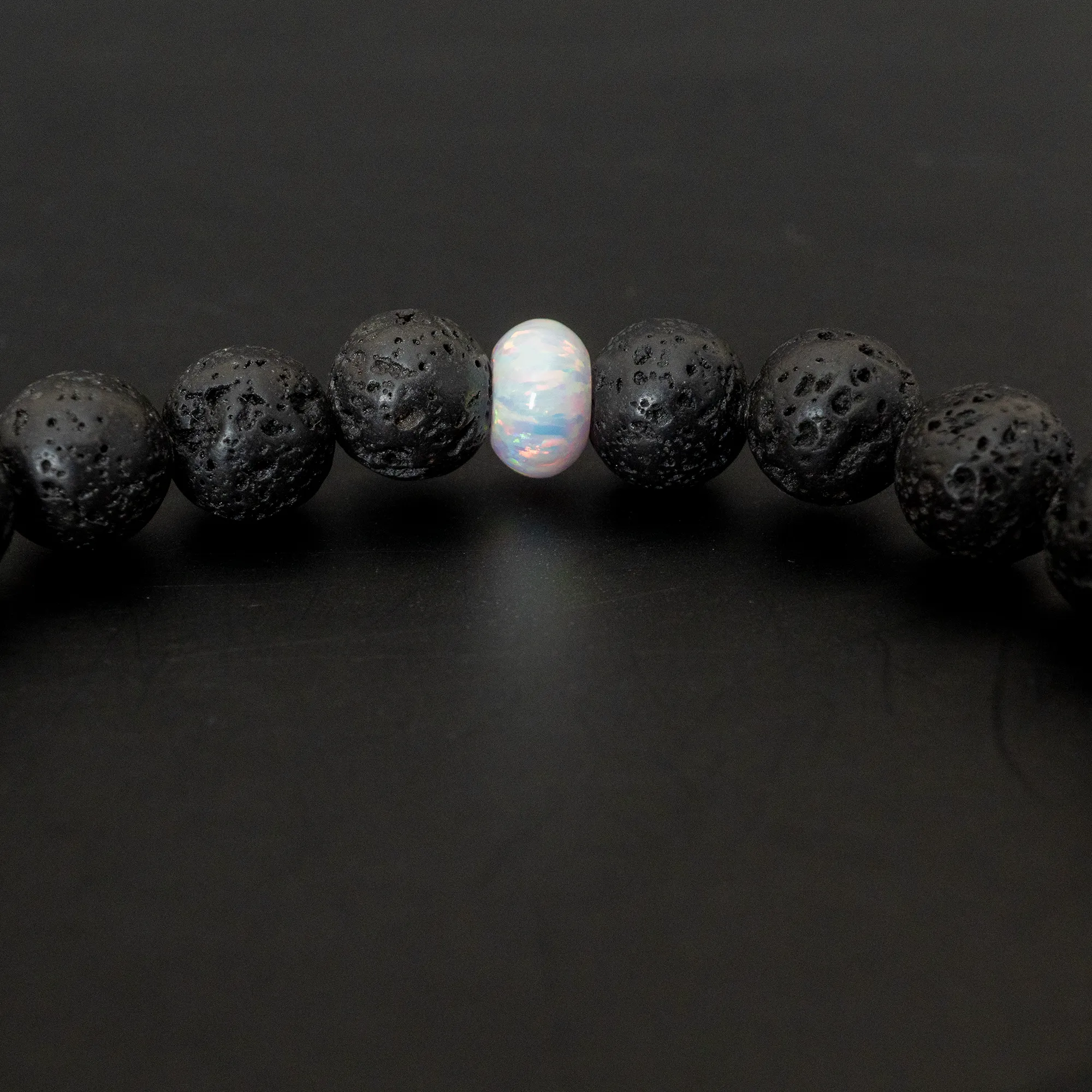 Pearl White Opal & Lava Stone Beaded Bracelet