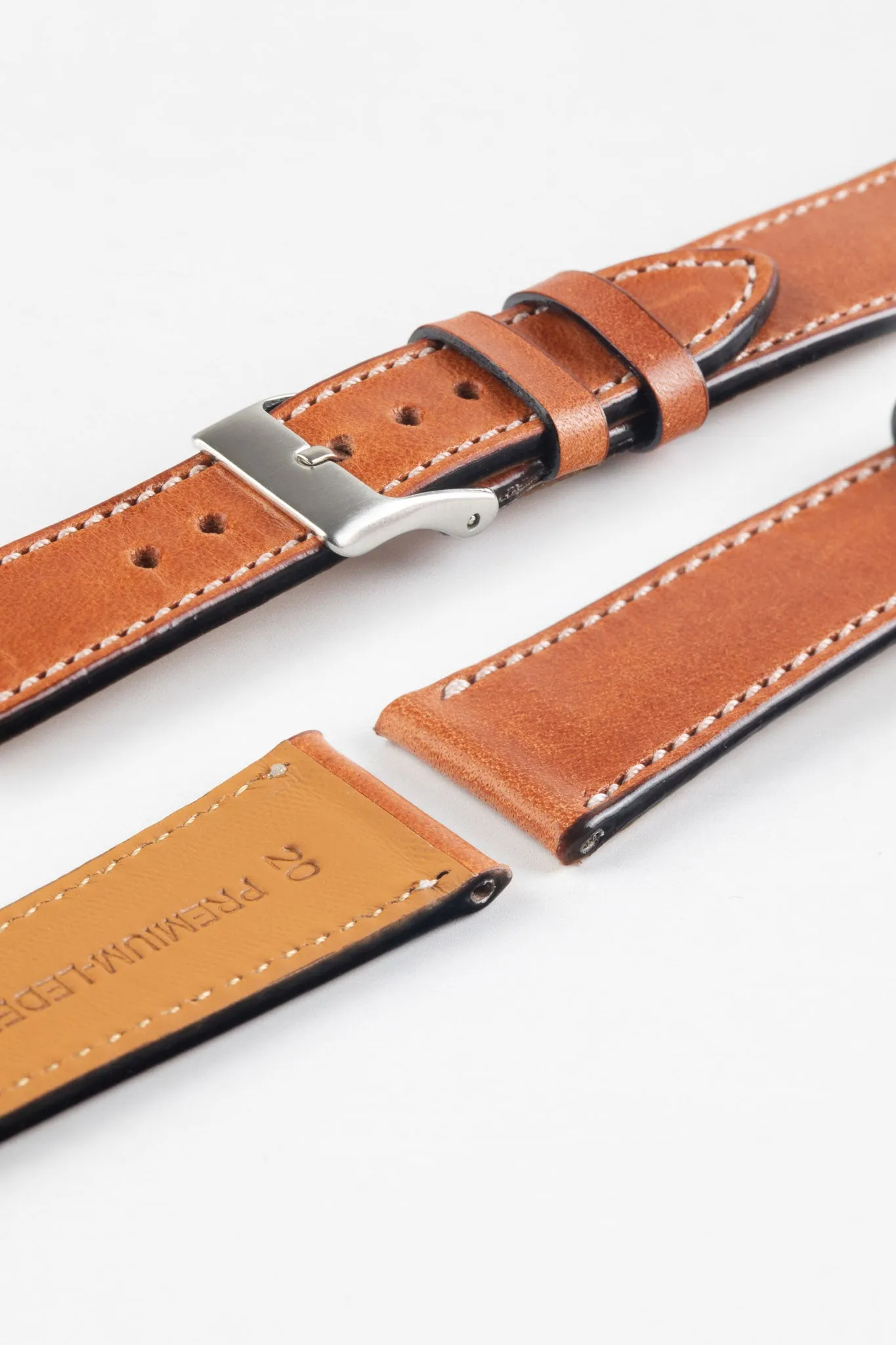Pebro VIBRANT Genuine Leather Watch Strap in CHESTNUT BROWN