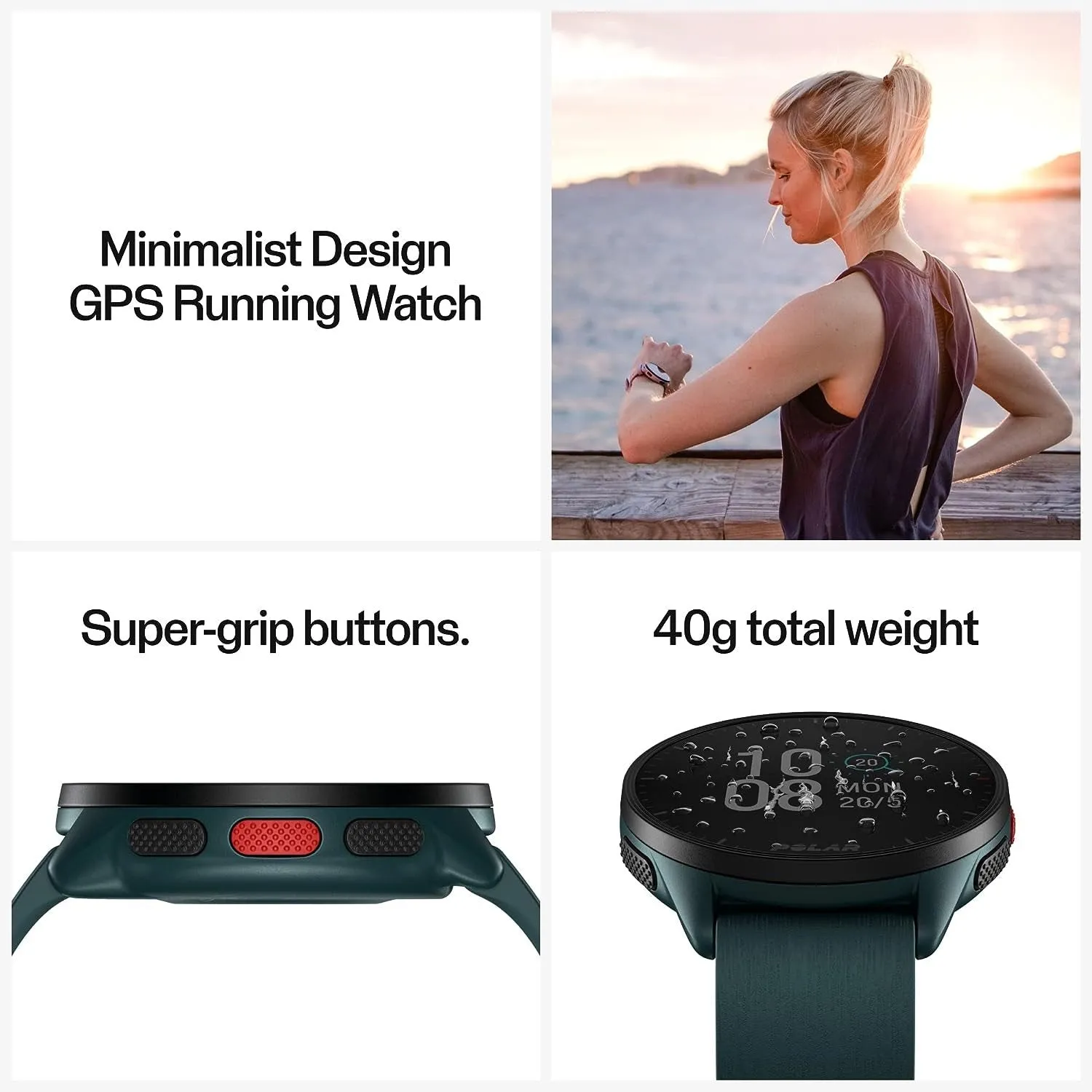 Polar Pacer GPS Running Watch High-Speed Processor Ultra-Light Display- Teal