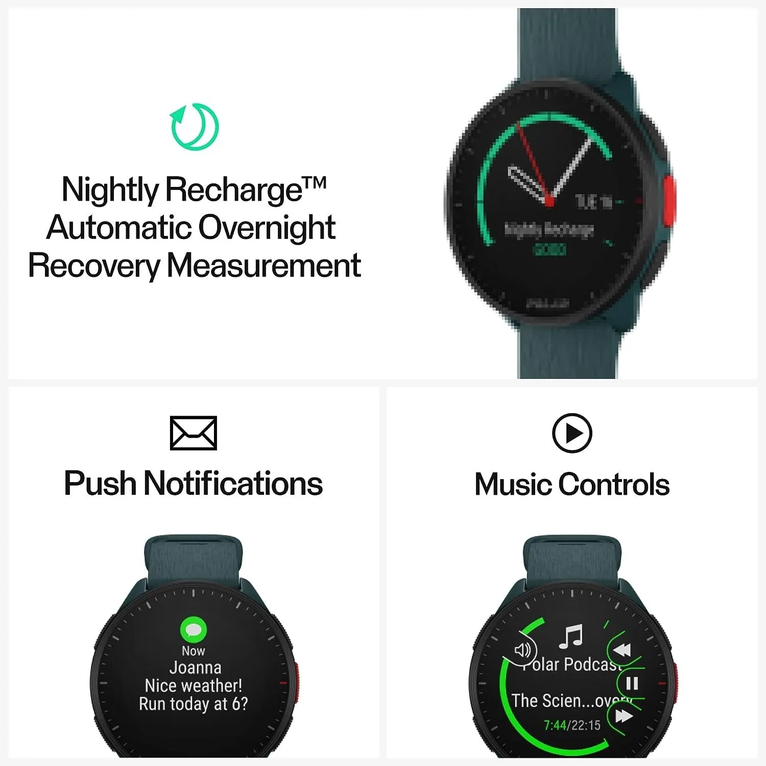 Polar Pacer GPS Running Watch High-Speed Processor Ultra-Light Display- Teal