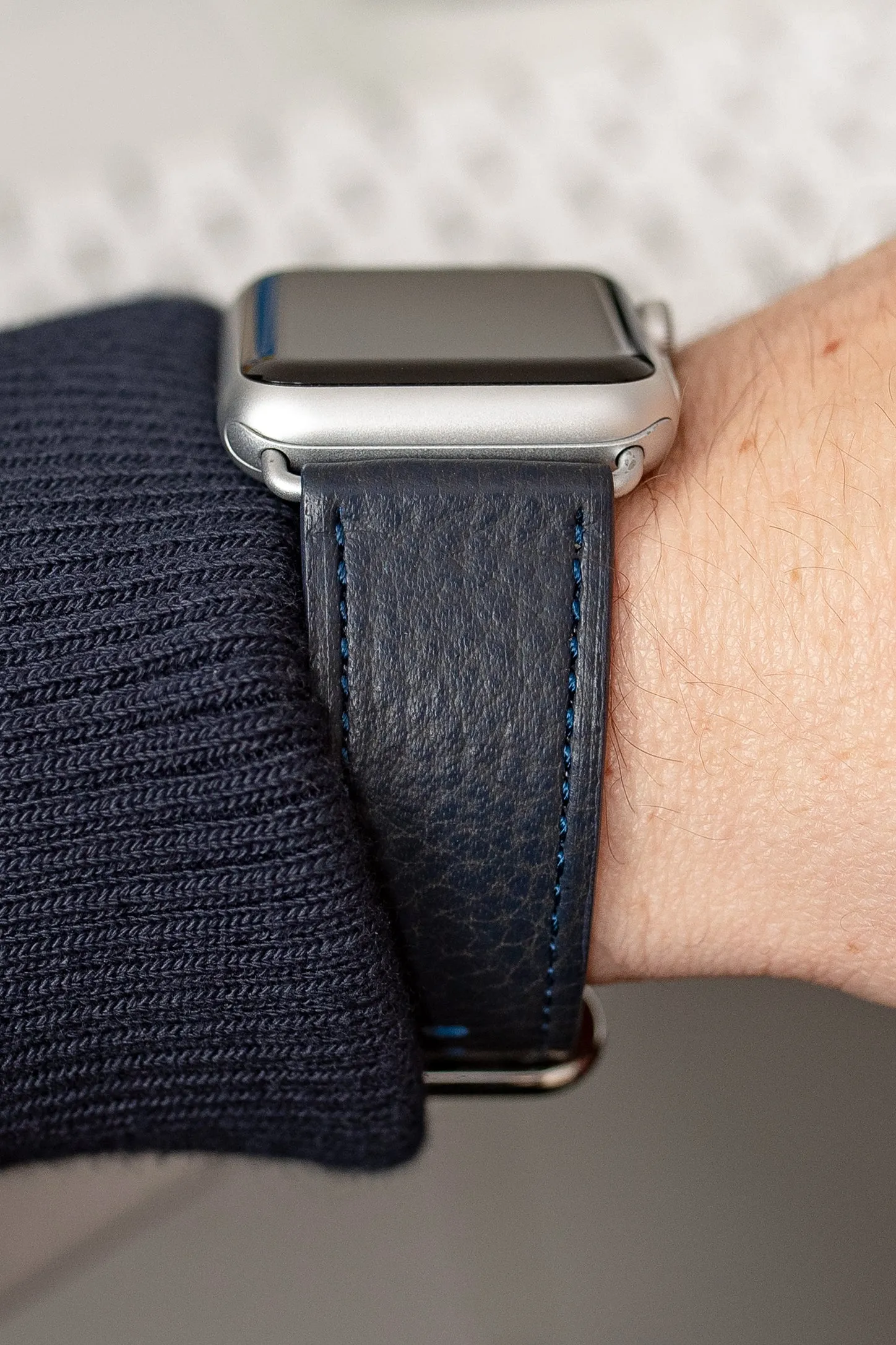 RIOS1931 CONNECT Buffalo Leather Watch Strap for 42 / 44 / 45mm / Ultra Apple Watch in OCEAN BLUE