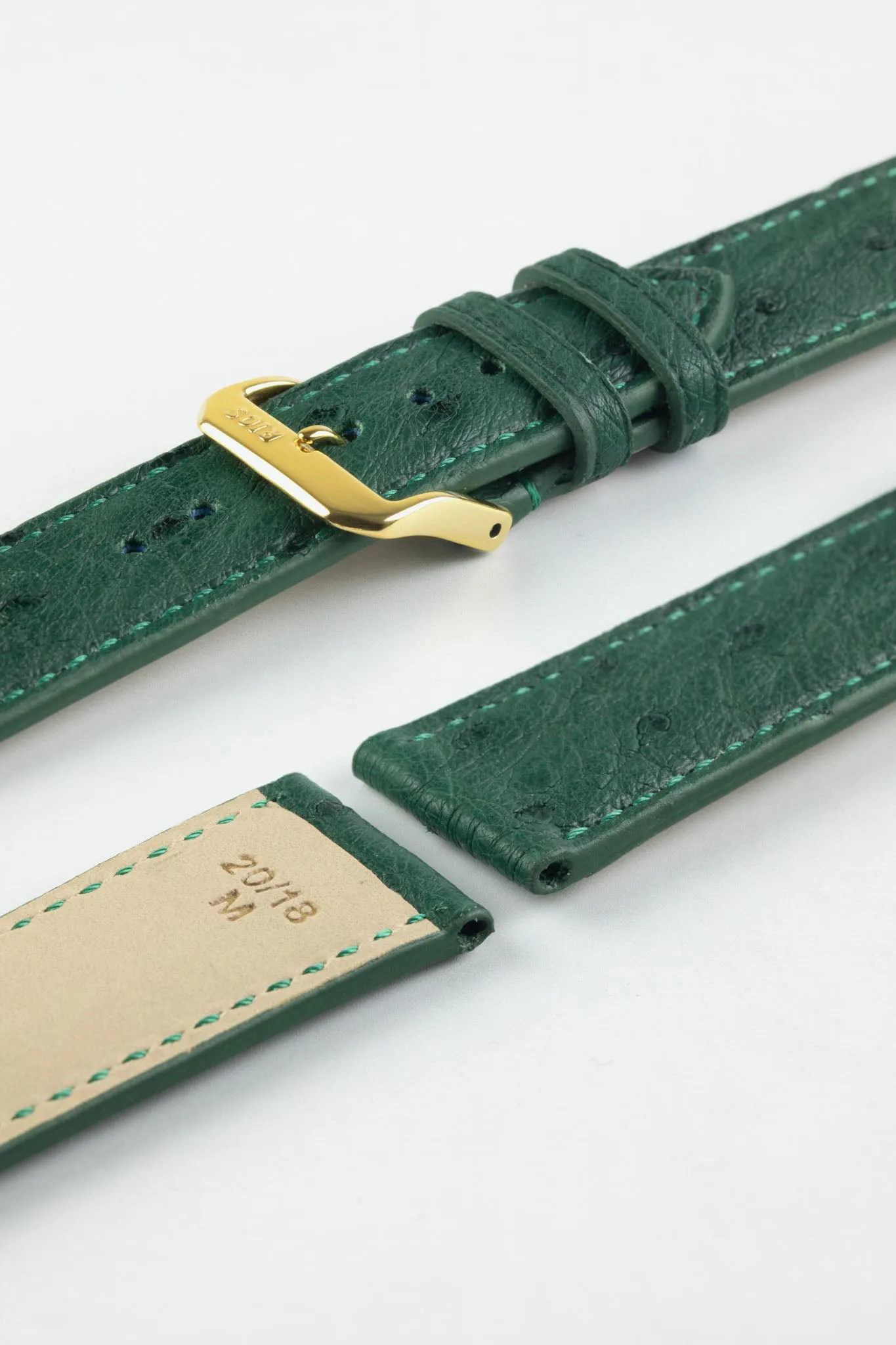 RIOS1931 MAISON Genuine Ostrich Leather Watch Strap in FOREST GREEN