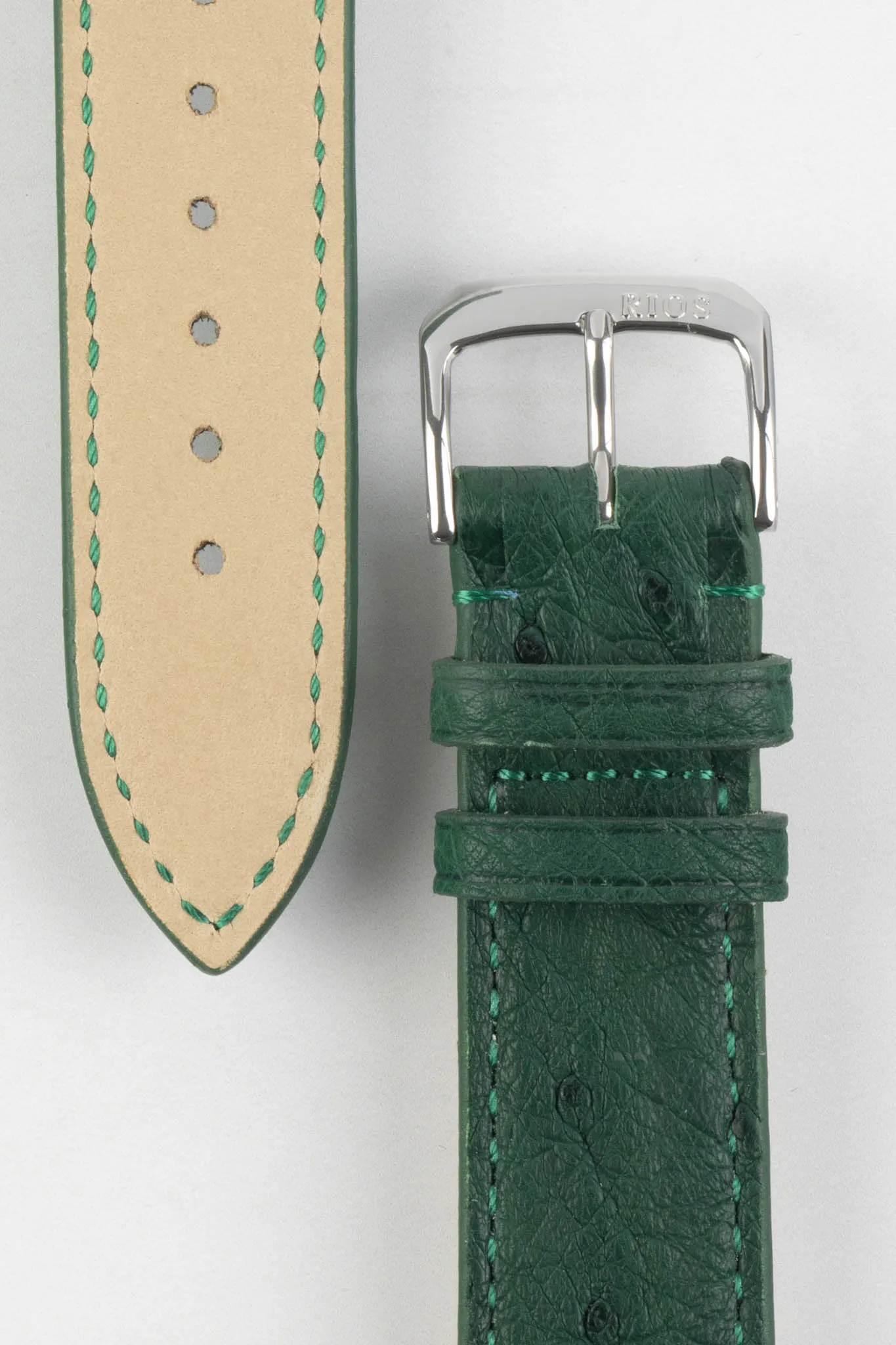 RIOS1931 MAISON Genuine Ostrich Leather Watch Strap in FOREST GREEN