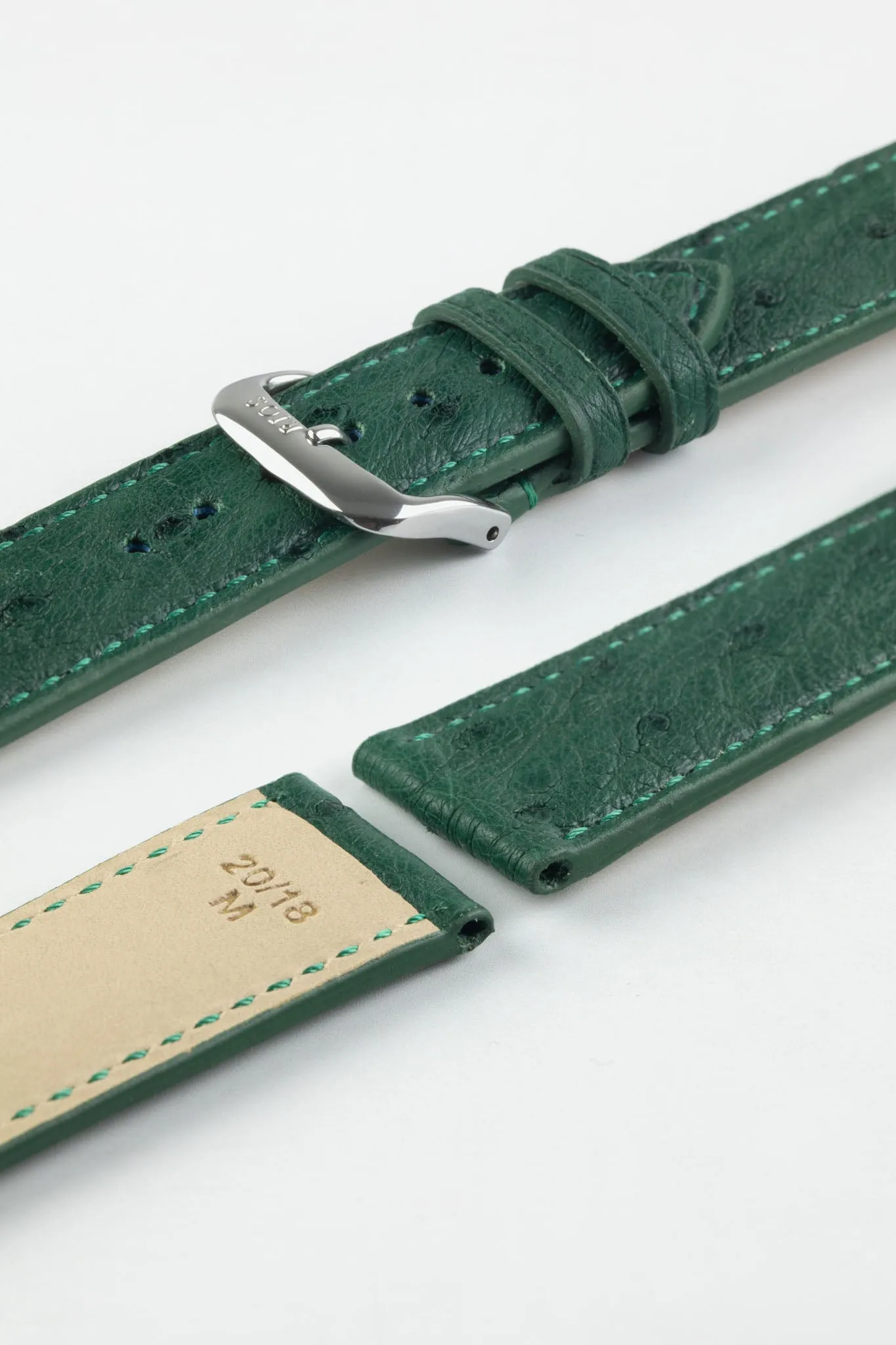 RIOS1931 MAISON Genuine Ostrich Leather Watch Strap in FOREST GREEN