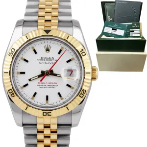 Rolex DateJust 116263 Turn-O-Graph 36mm White Thunderbird Two-Tone Watch RSC